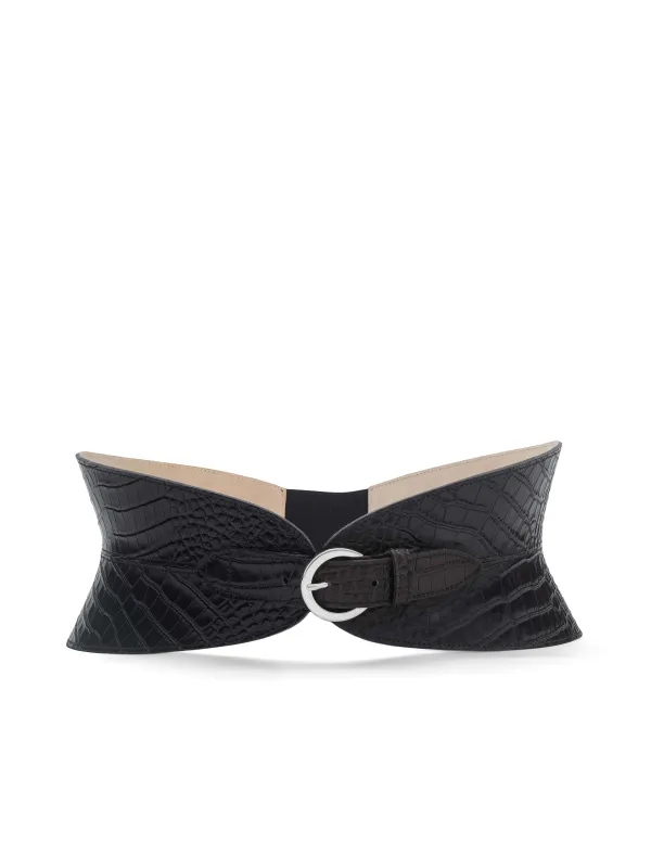 Alexandra Croc-Embossed Corset Belt sold by L'AGENCE