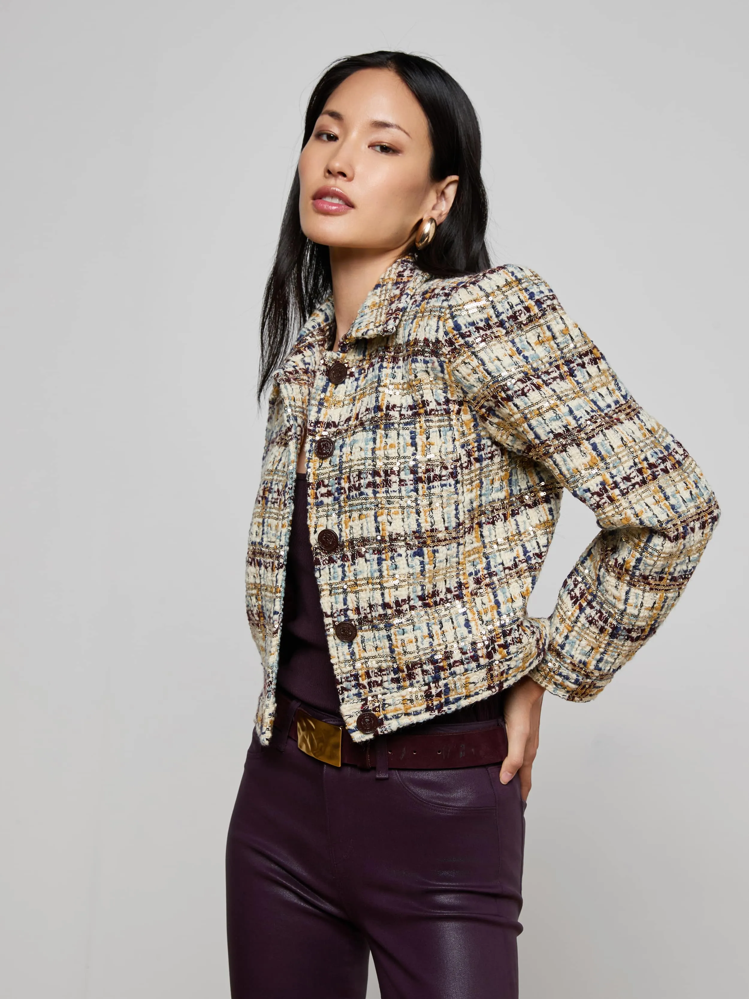 Kasey Sequined Tweed Jacket sold by L'AGENCE product image thumbnail 2
