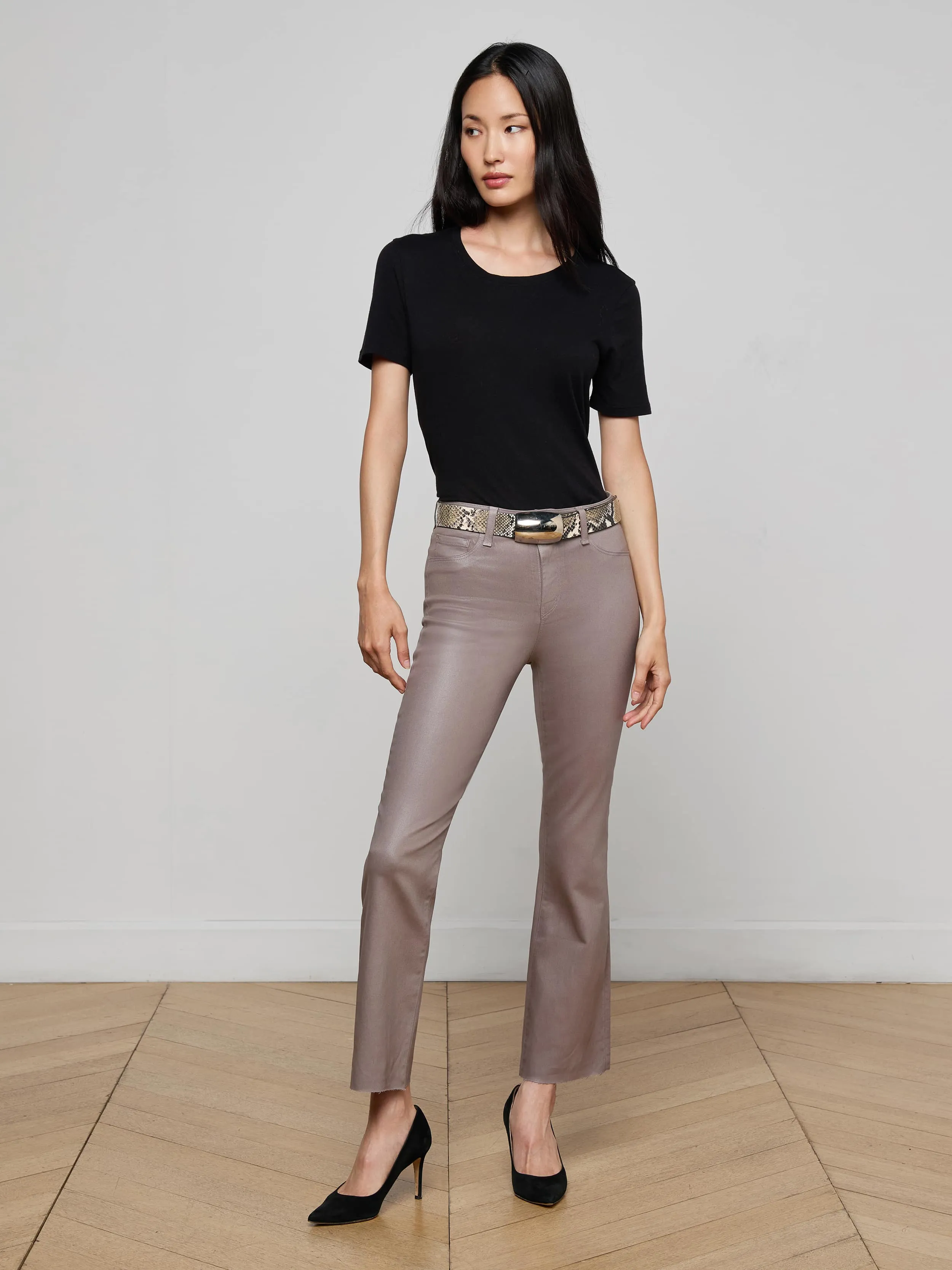 Kendra Coated Cropped Flare Jean sold by L'AGENCE