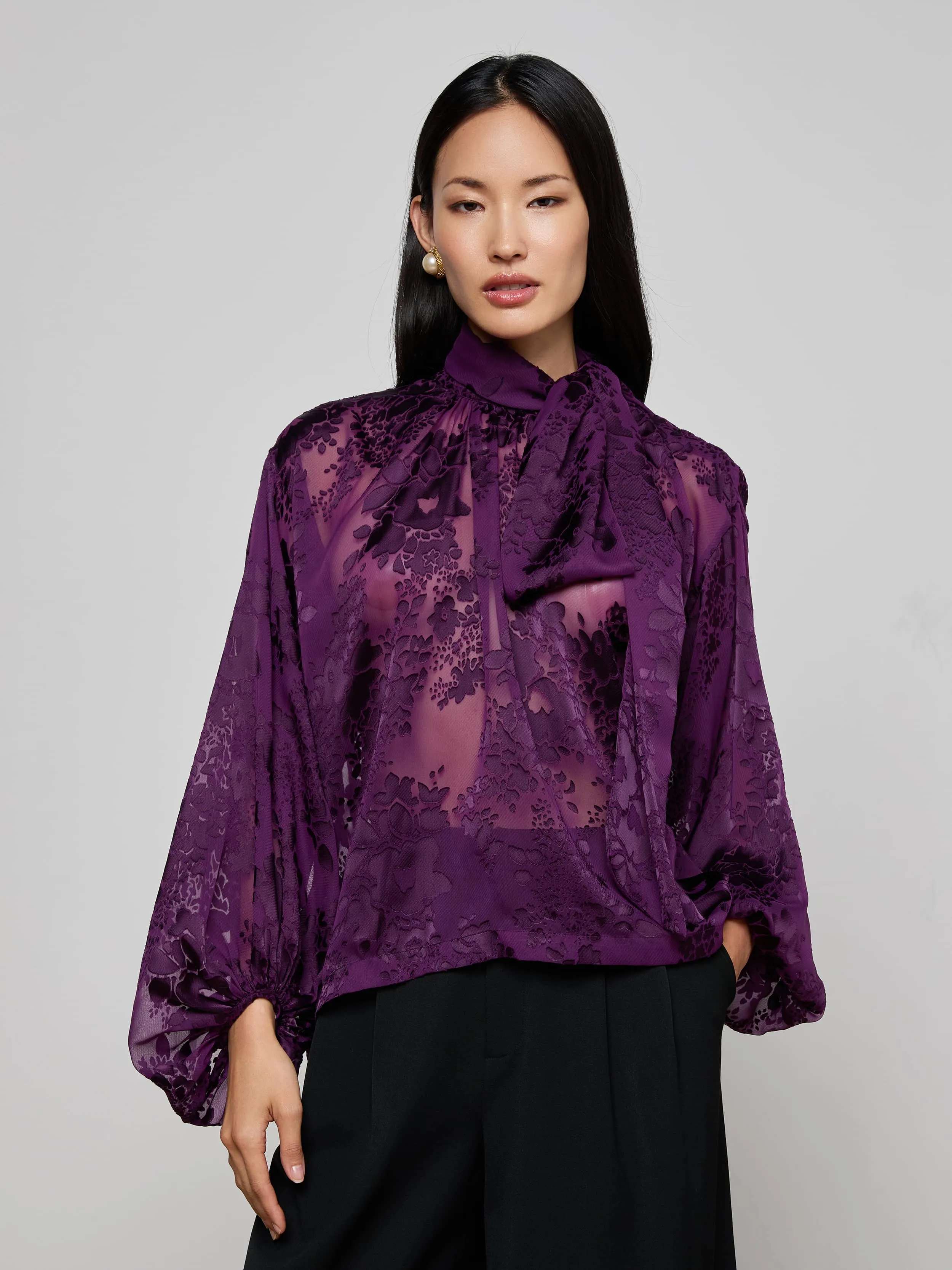 Rhett Burnout Satin Blouse sold by L'AGENCE