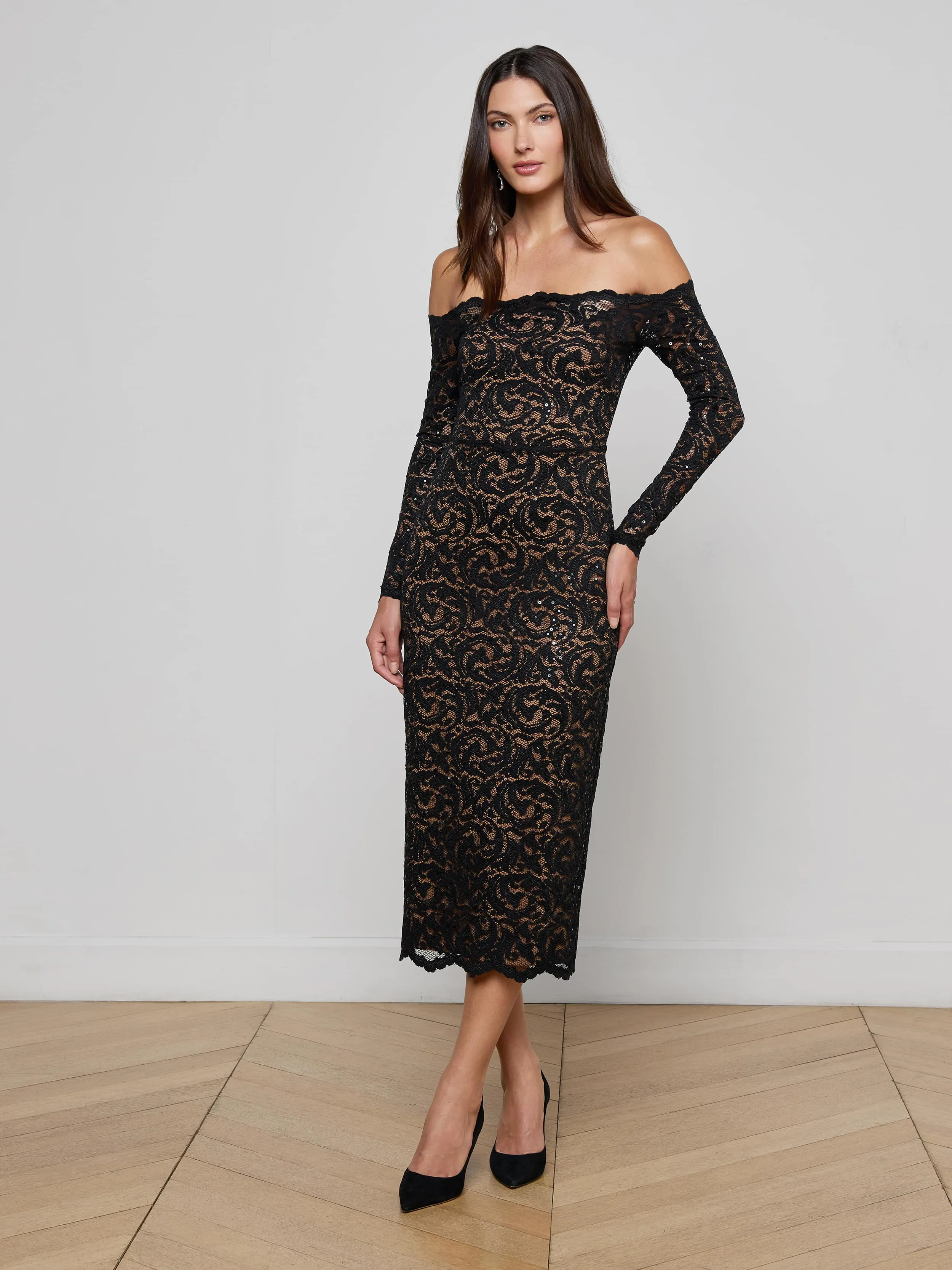 Lindsay Sequined Lace Dress sold by L'AGENCE