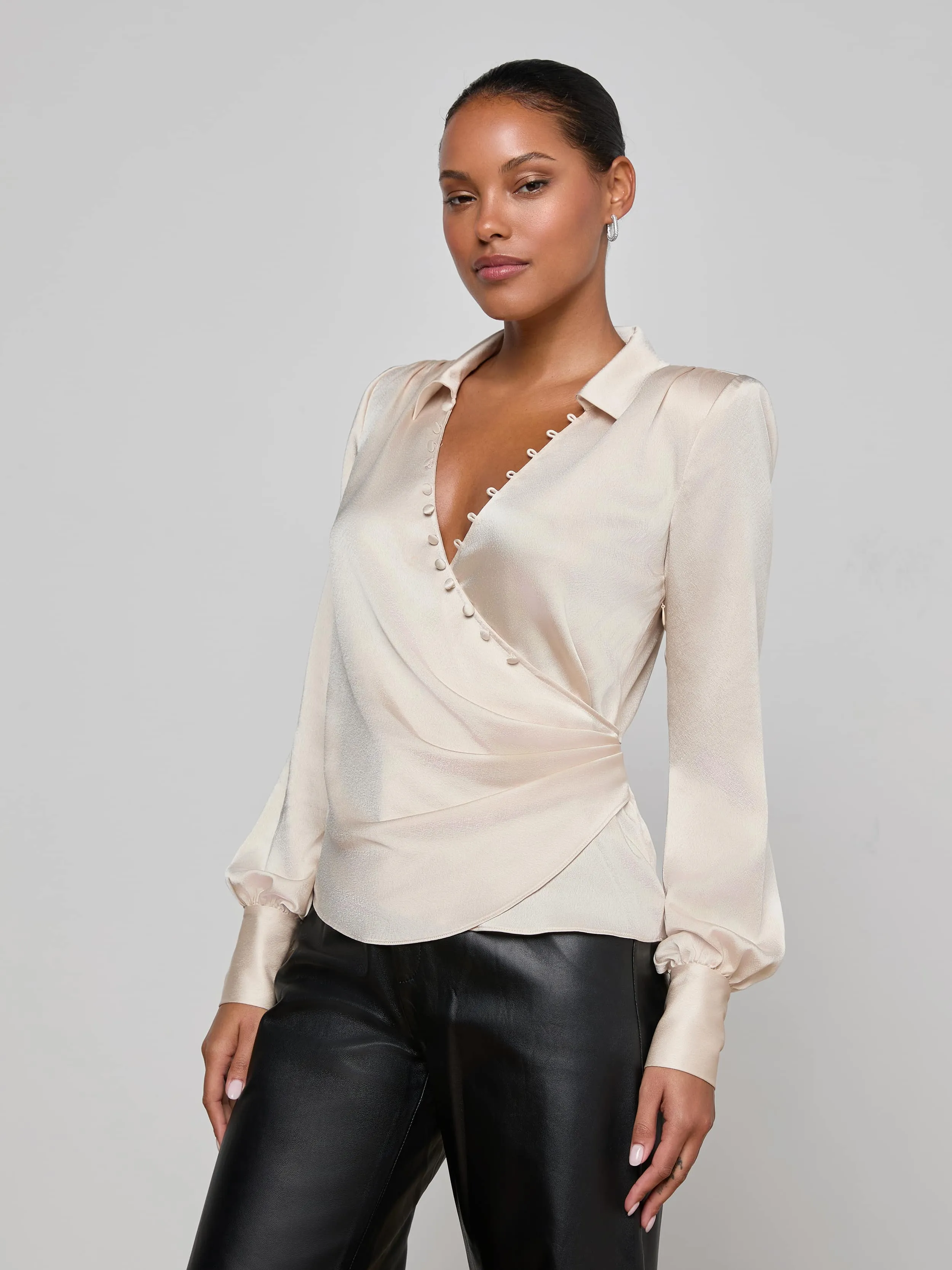Bernice Satin Wrap Blouse sold by L'AGENCE product image thumbnail 3