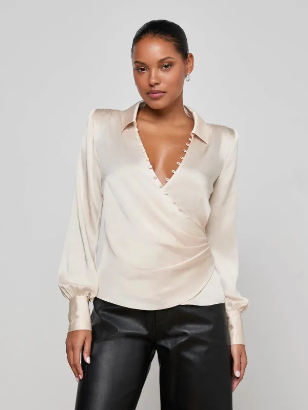 Bernice Satin Wrap Blouse sold by L'AGENCE