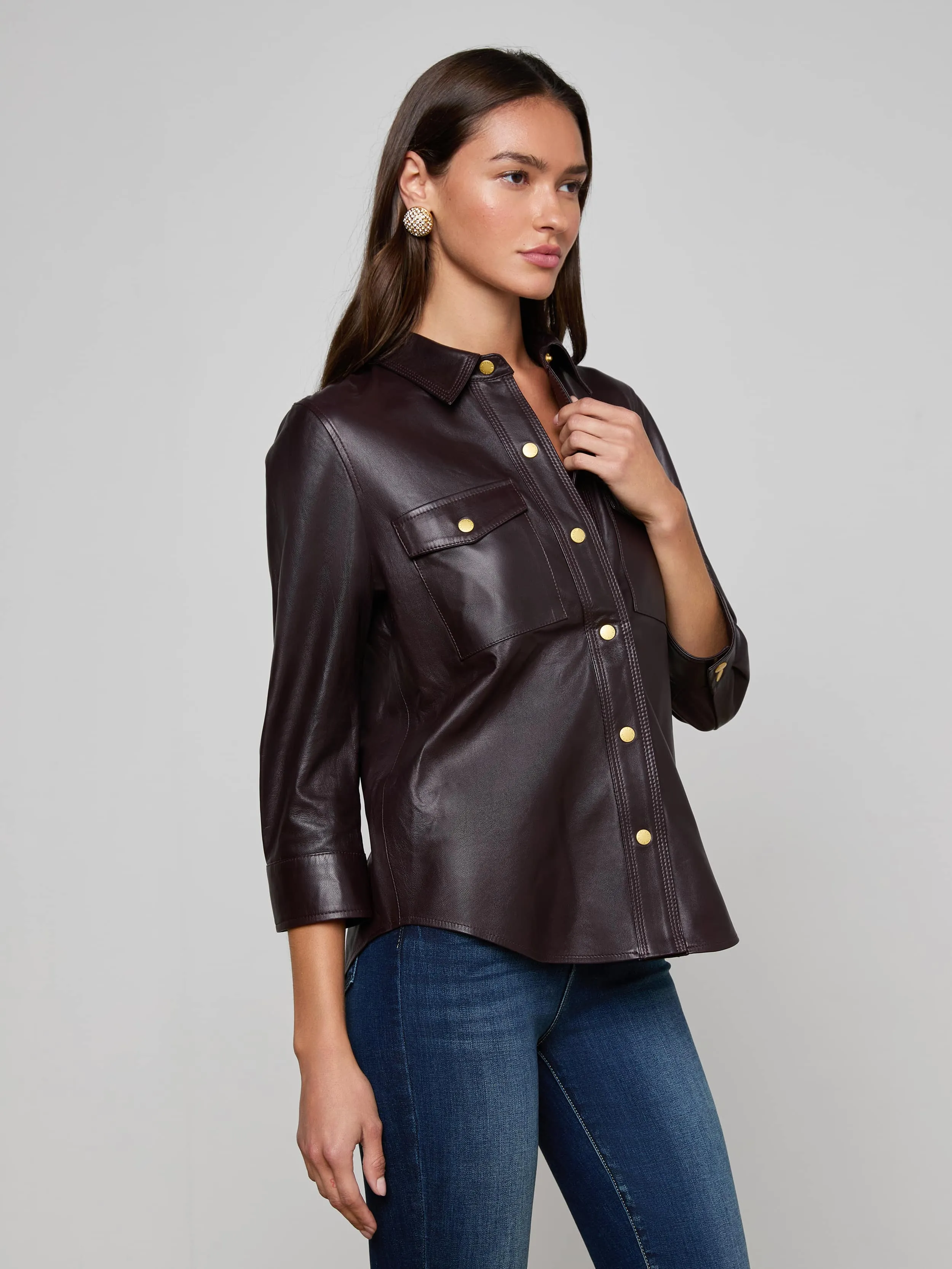 Avina Leather Shirt sold by L'AGENCE product image thumbnail 2