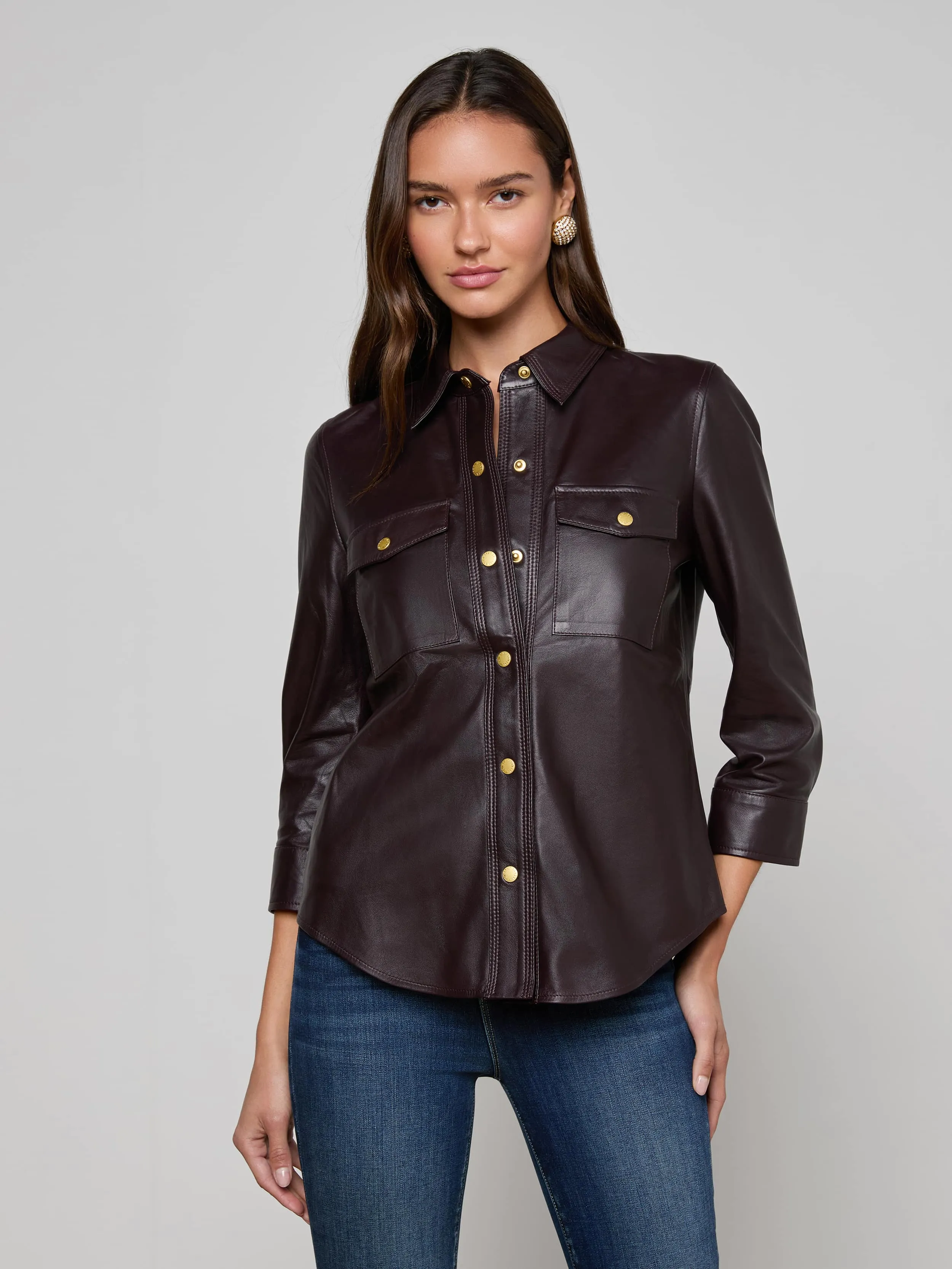 Avina Leather Shirt sold by L'AGENCE