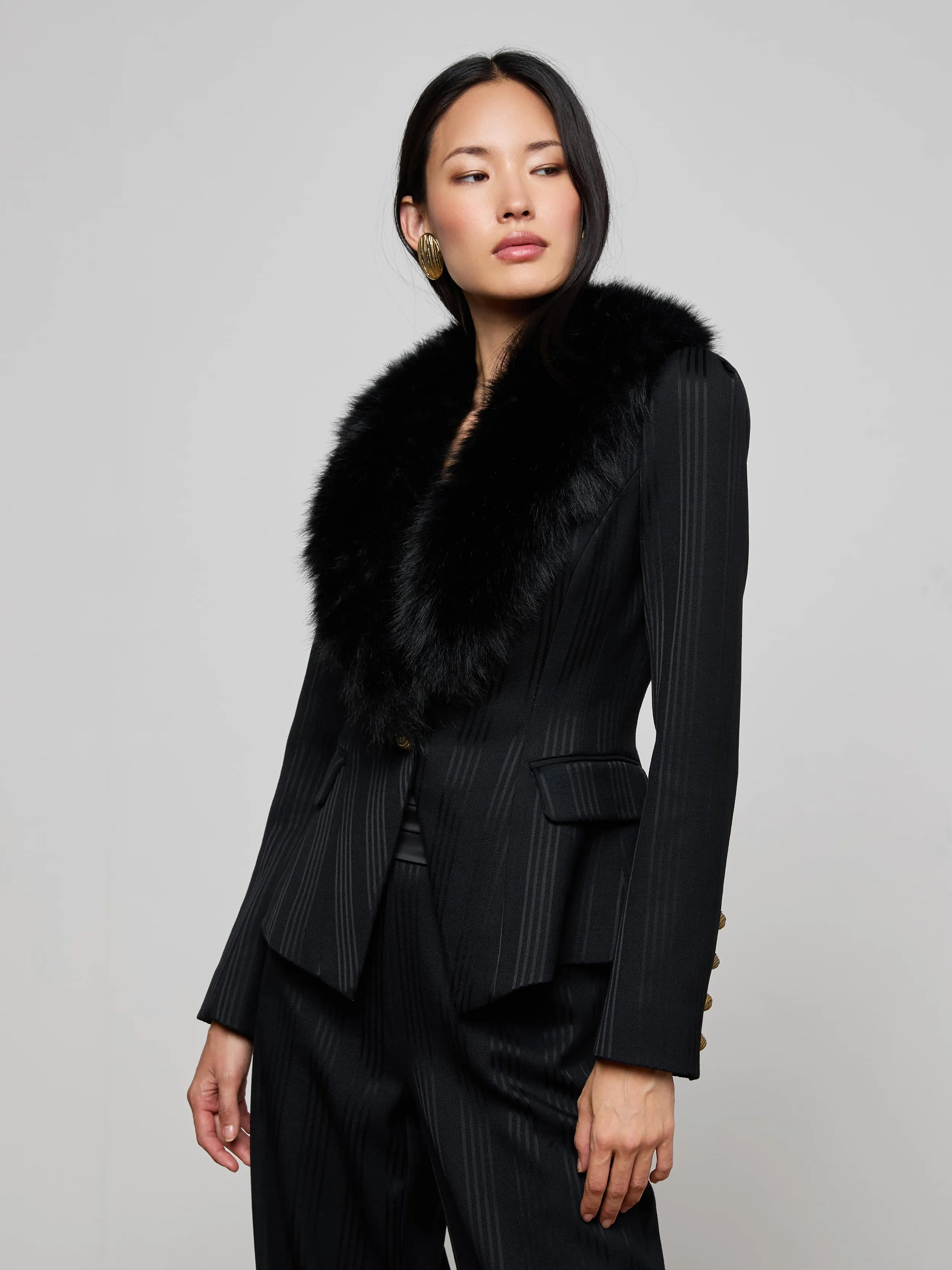 Kaisley Faux Fur Collar Blazer sold by L'AGENCE product image thumbnail 2