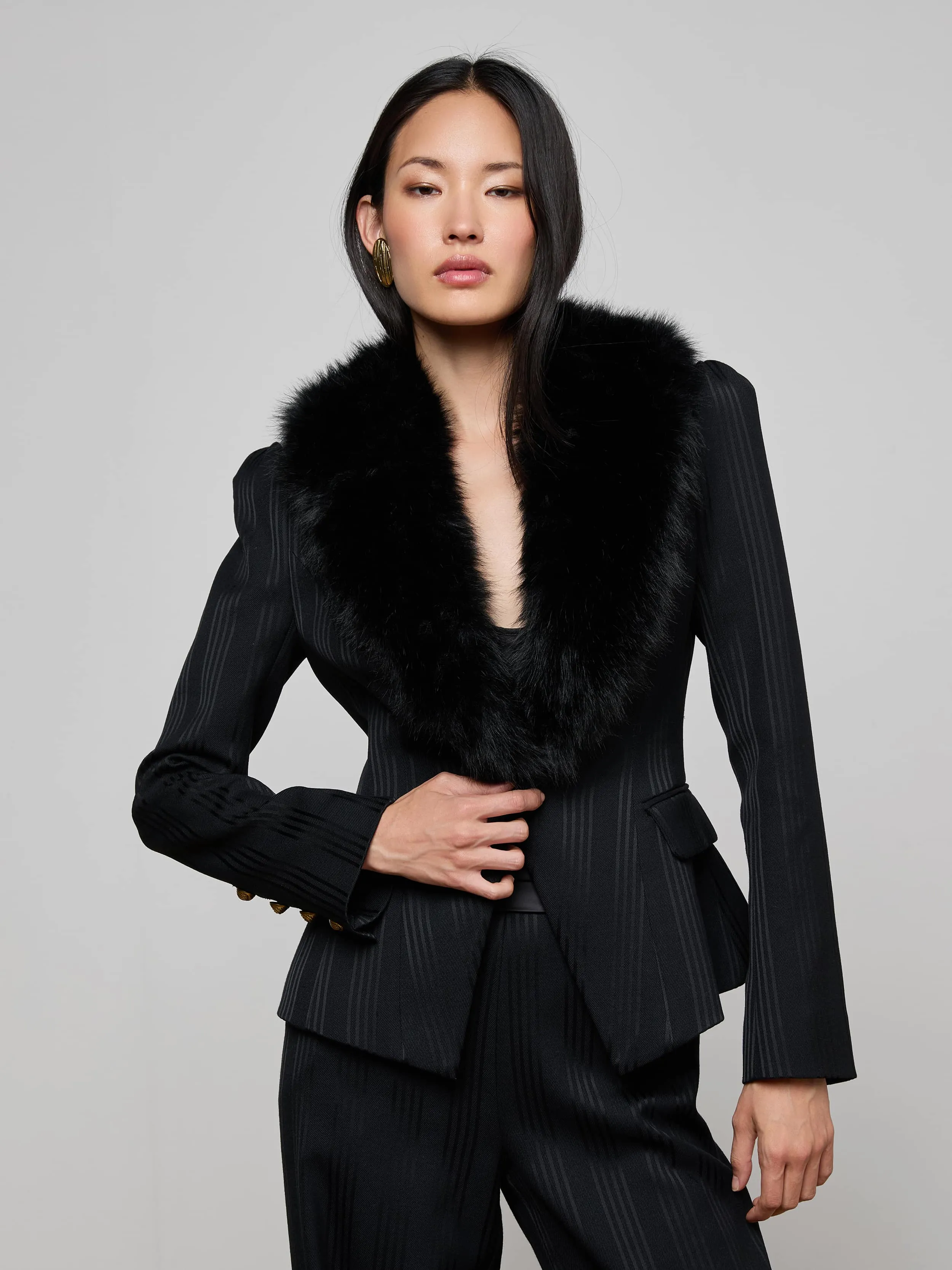Kaisley Faux Fur Collar Blazer sold by L'AGENCE
