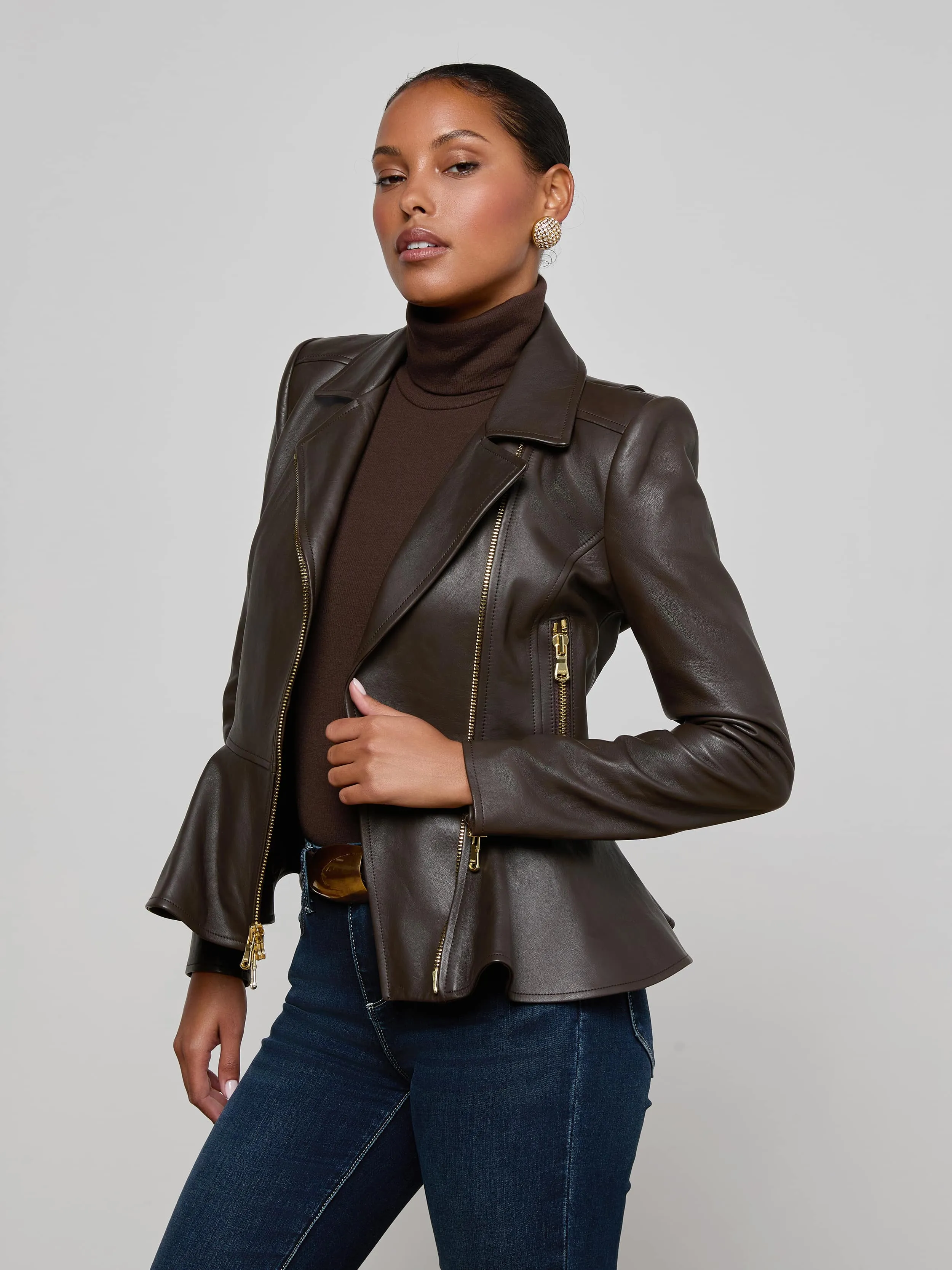 Lyric Leather Peplum Jacket sold by L'AGENCE product image thumbnail 2