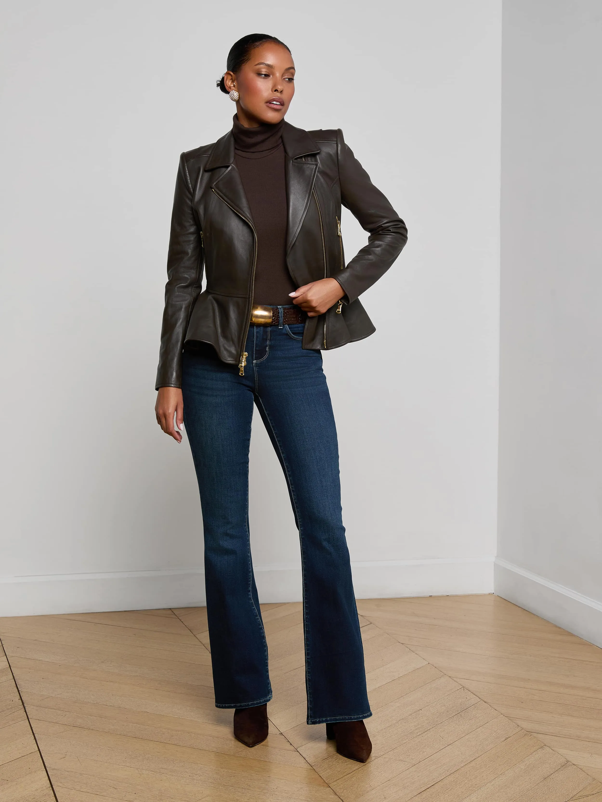 Lyric Leather Peplum Jacket sold by L'AGENCE product image thumbnail 3