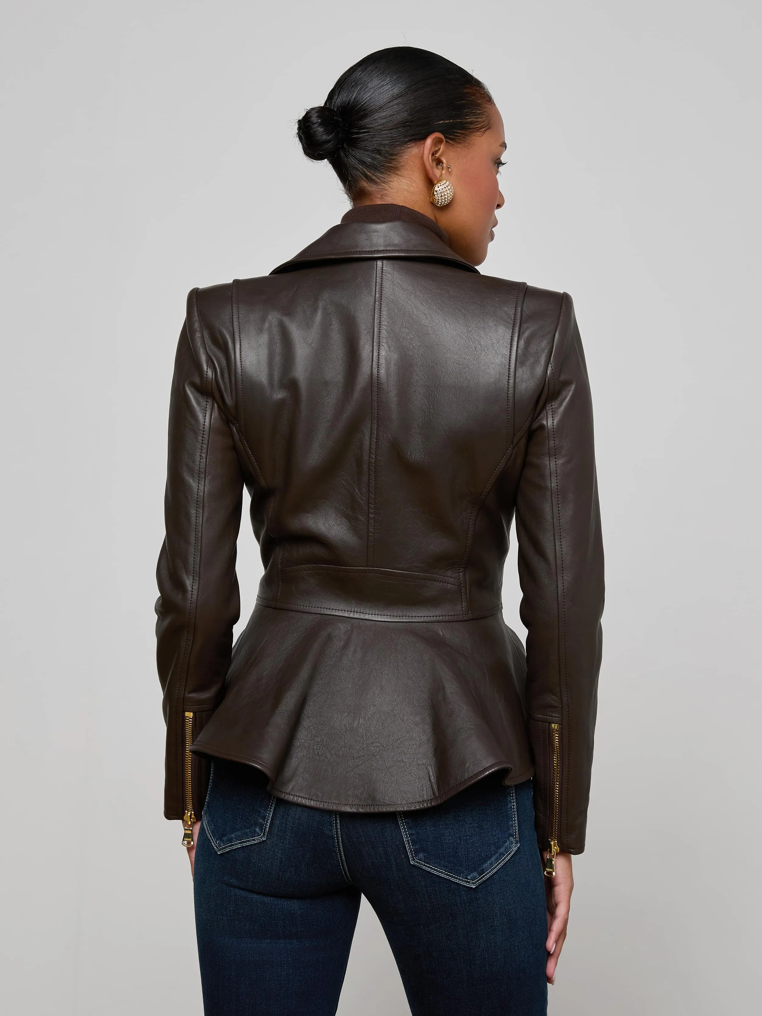 Lyric Leather Peplum Jacket sold by L'AGENCE product image thumbnail 4
