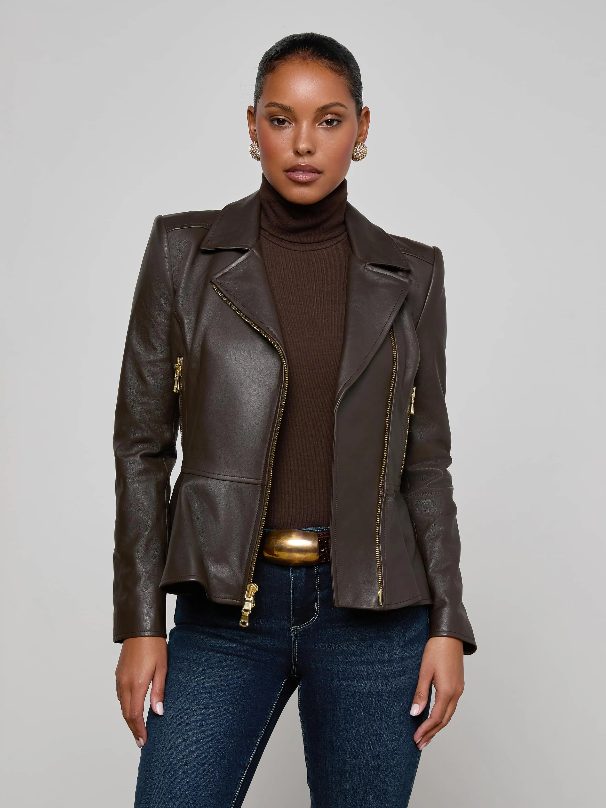 Lyric Leather Peplum Jacket sold by L'AGENCE