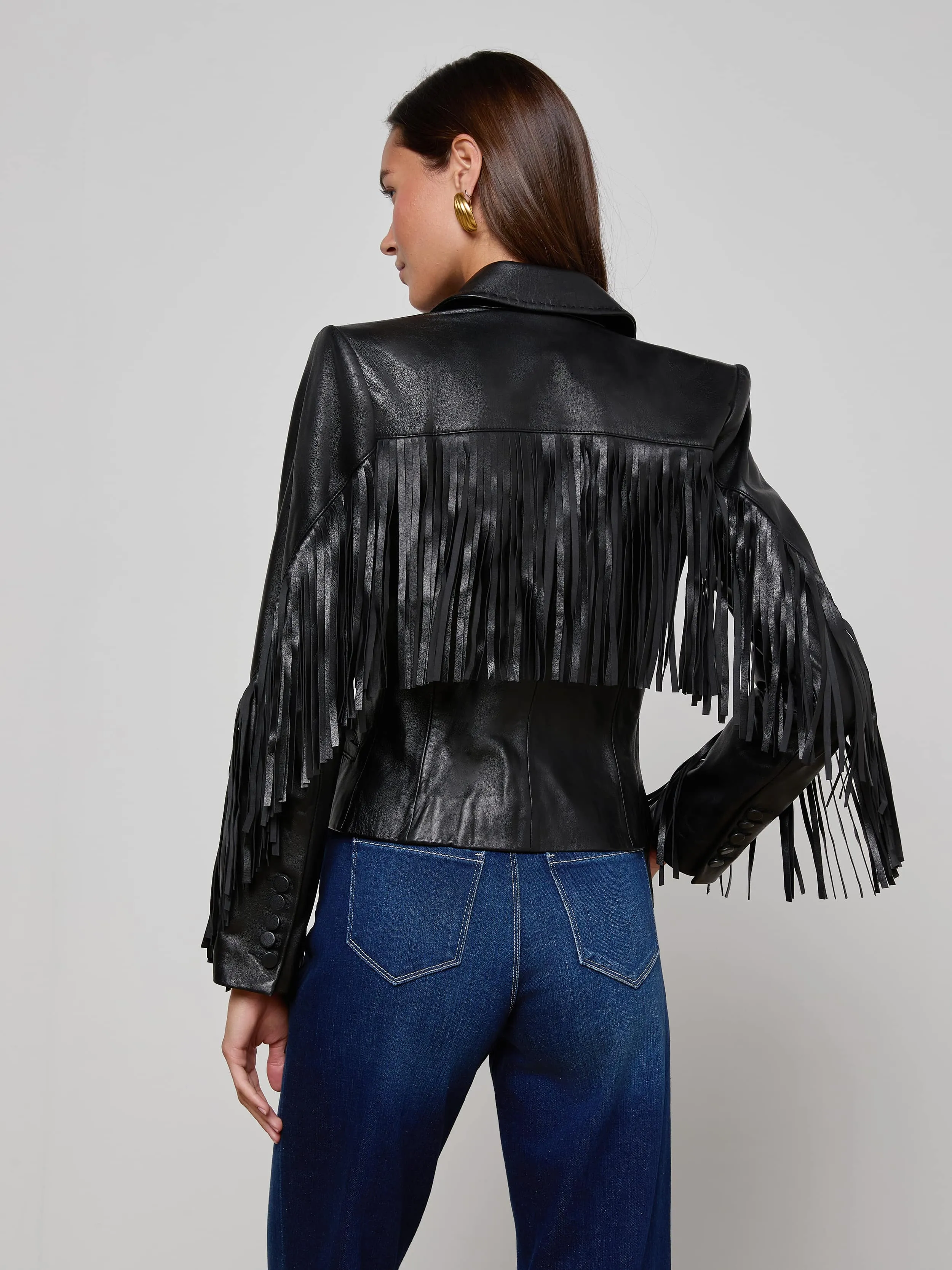 Vashti Fringed Leather Blazer sold by L'AGENCE product image thumbnail 4