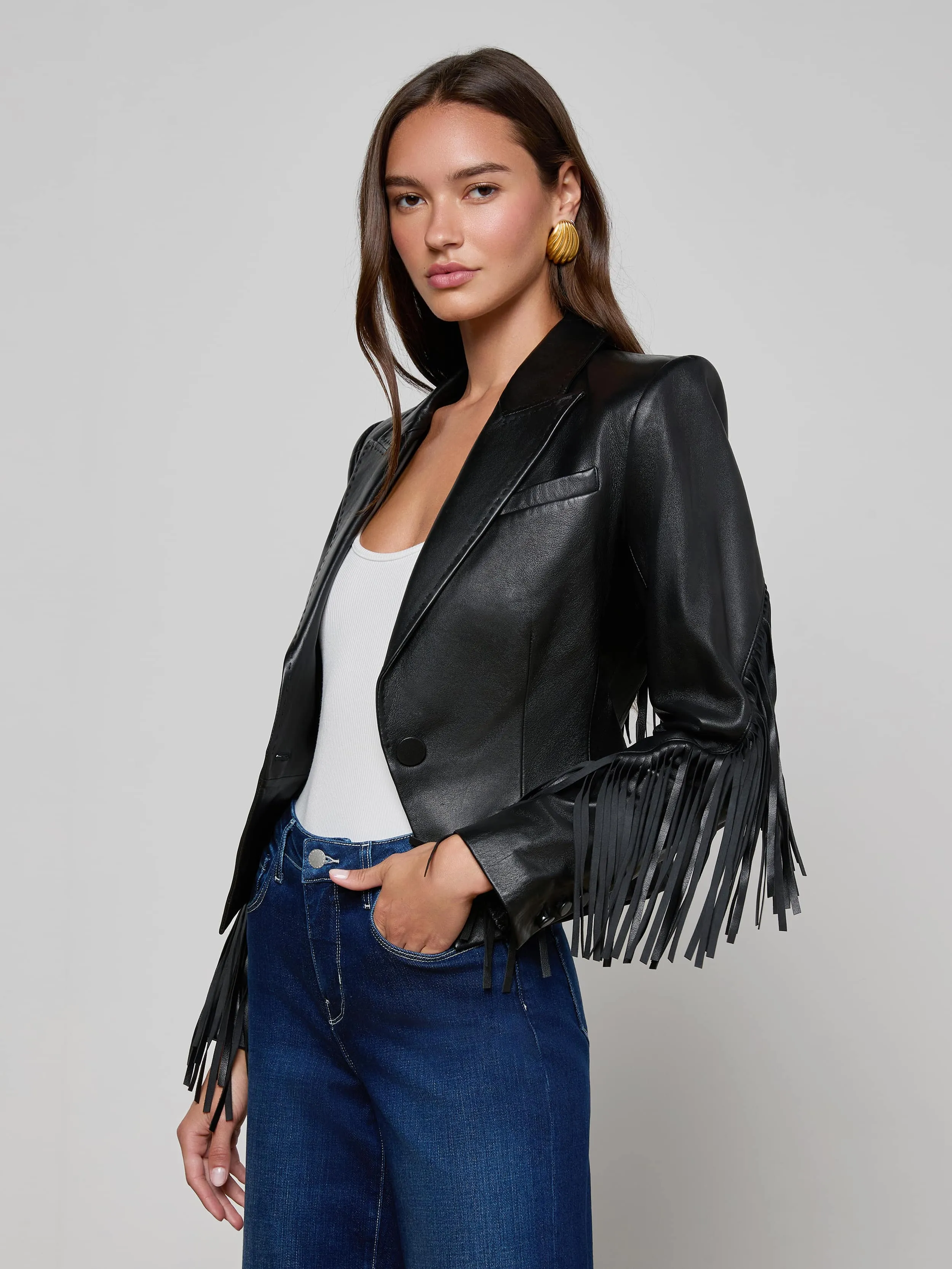 Vashti Fringed Leather Blazer sold by L'AGENCE product image thumbnail 2