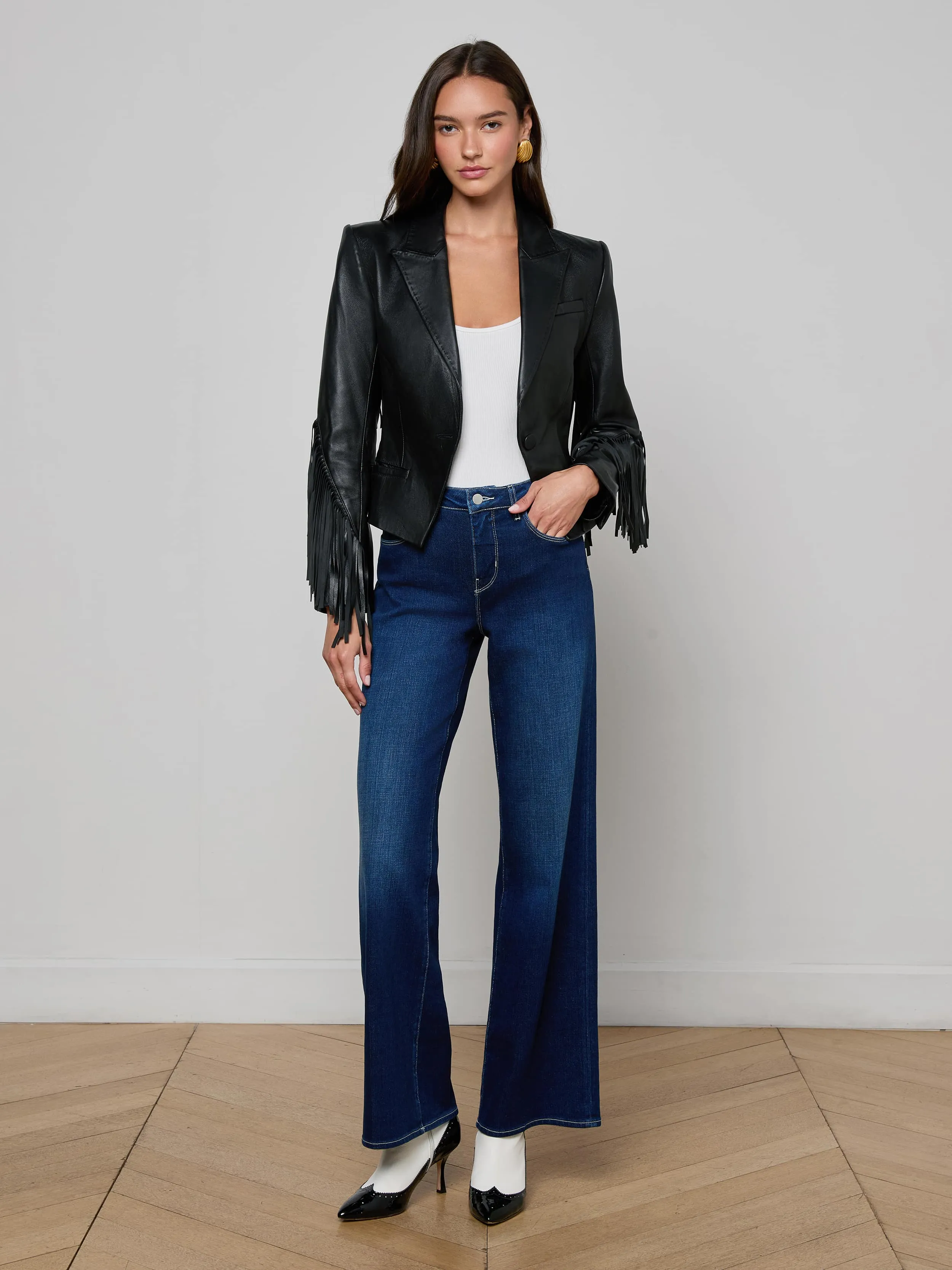 Vashti Fringed Leather Blazer sold by L'AGENCE product image thumbnail 3