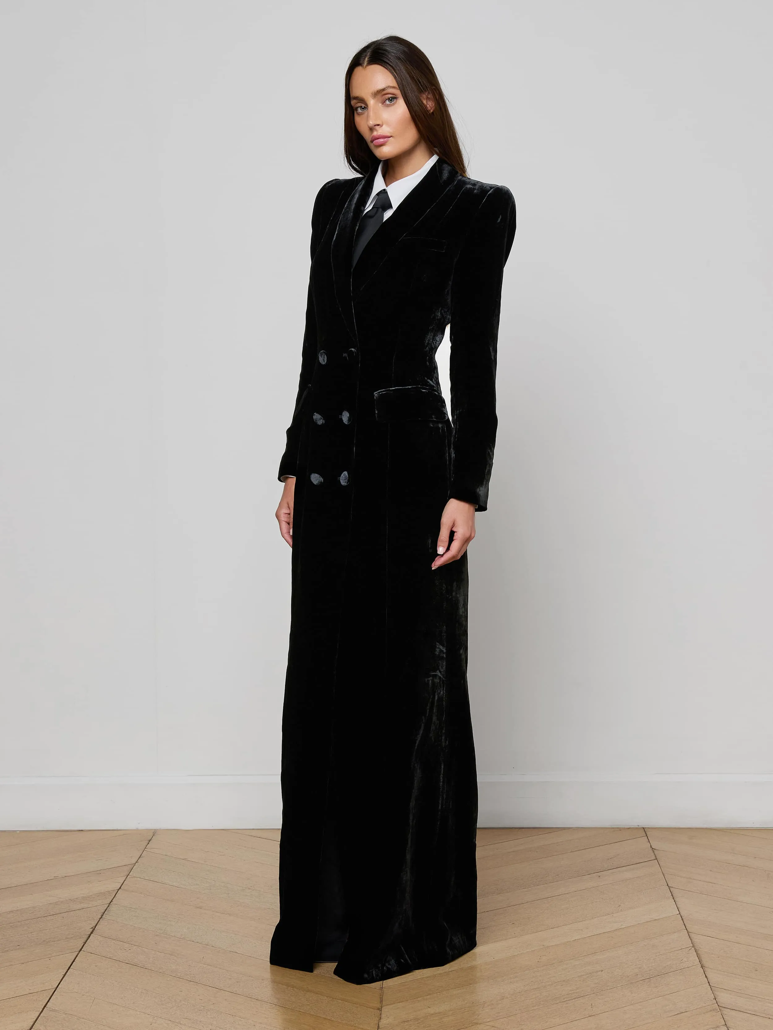 Stormi Velvet Tuxedo Maxi Dress sold by L'AGENCE product image thumbnail 2
