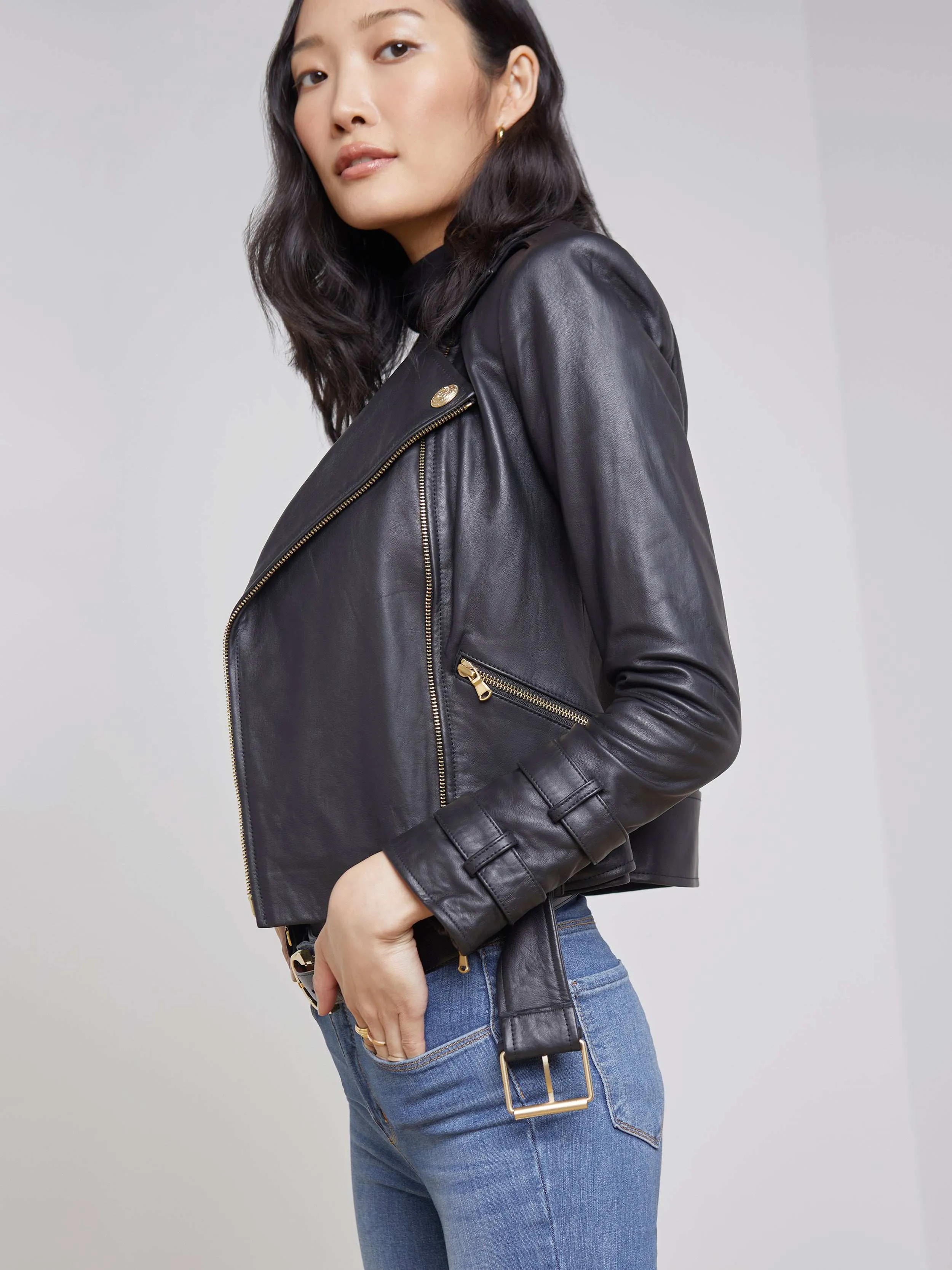 Billie Belted Leather Jacket sold by L'AGENCE product image thumbnail 4