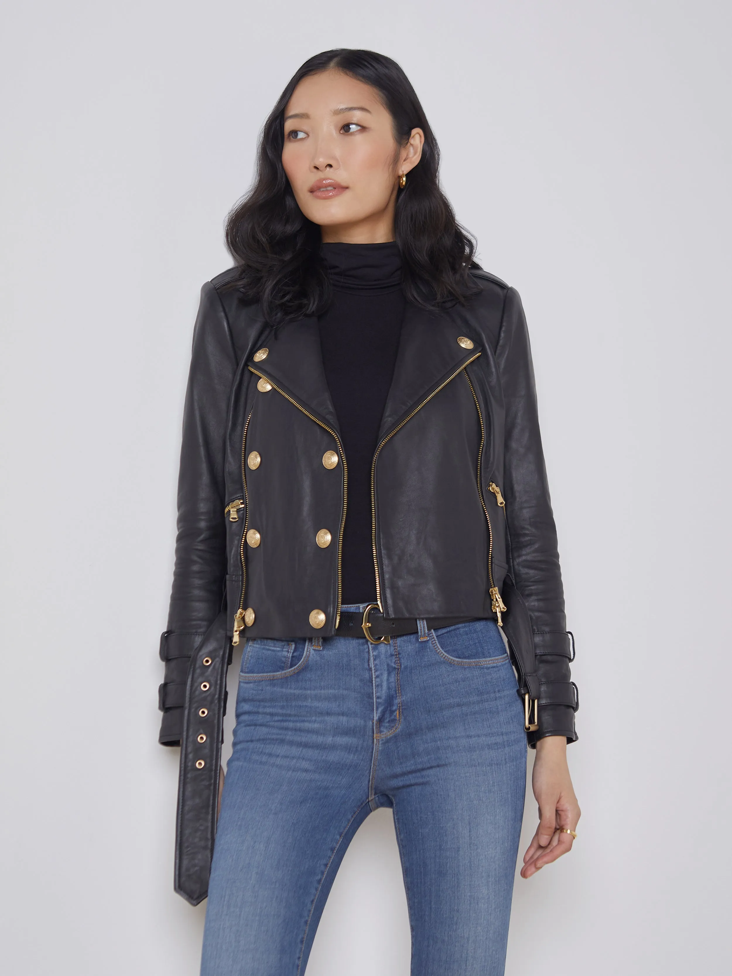 Billie Belted Leather Jacket sold by L'AGENCE
