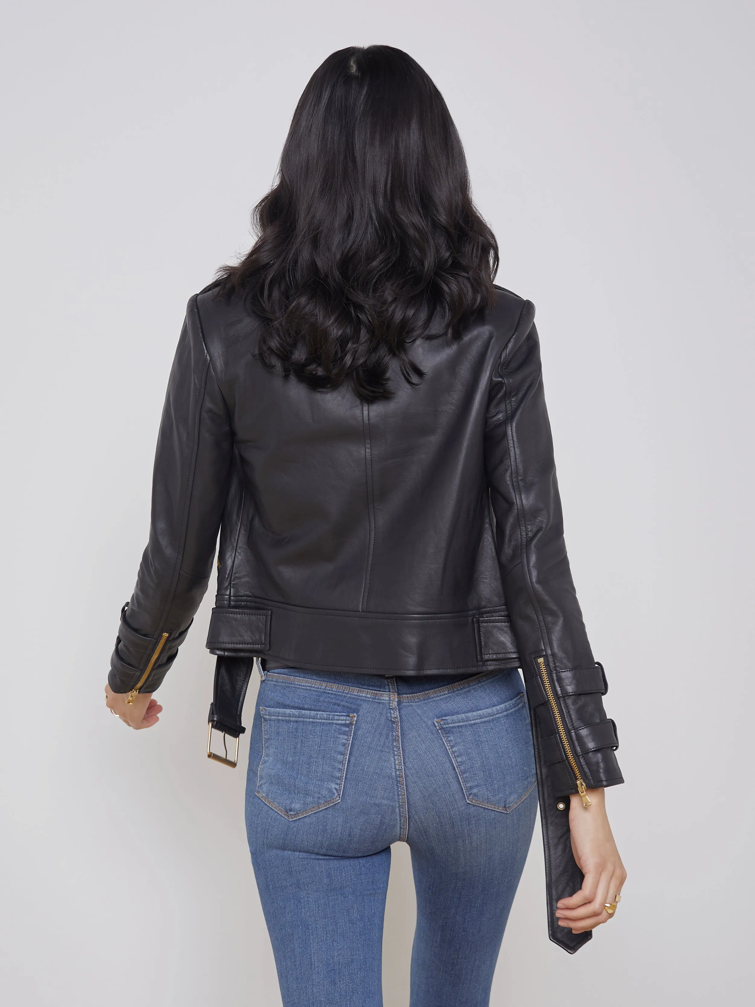 Billie Belted Leather Jacket sold by L'AGENCE product image thumbnail 3