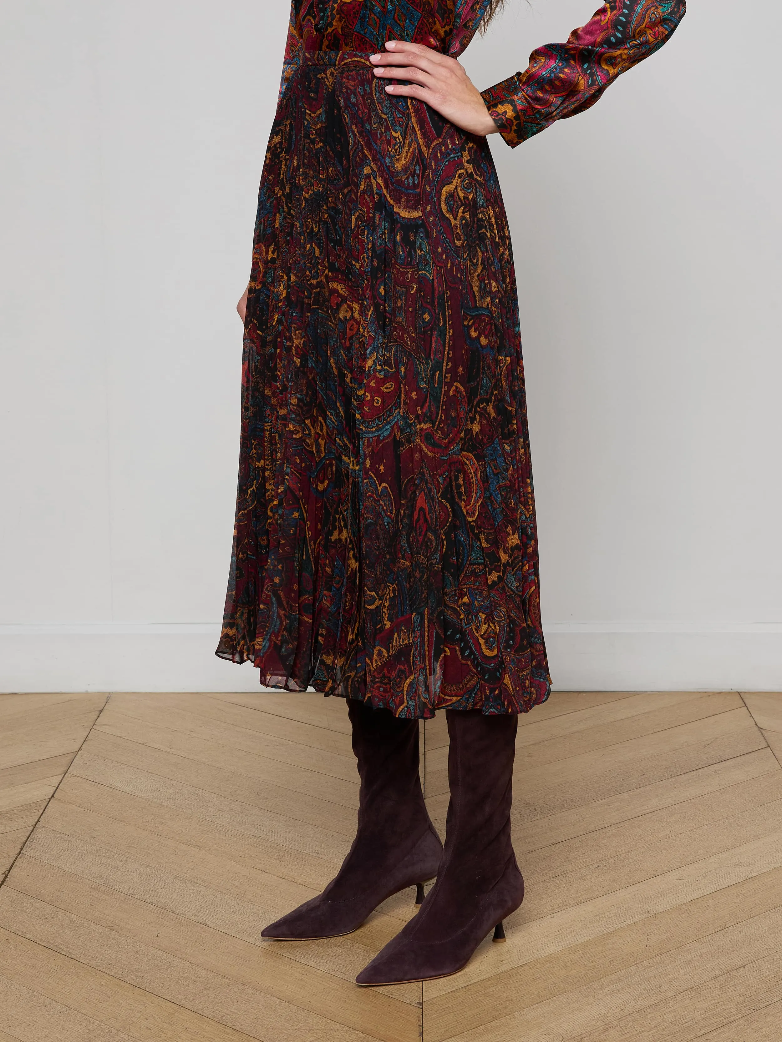 Fernanda Pleated Midi Skirt sold by L'AGENCE product image thumbnail 3