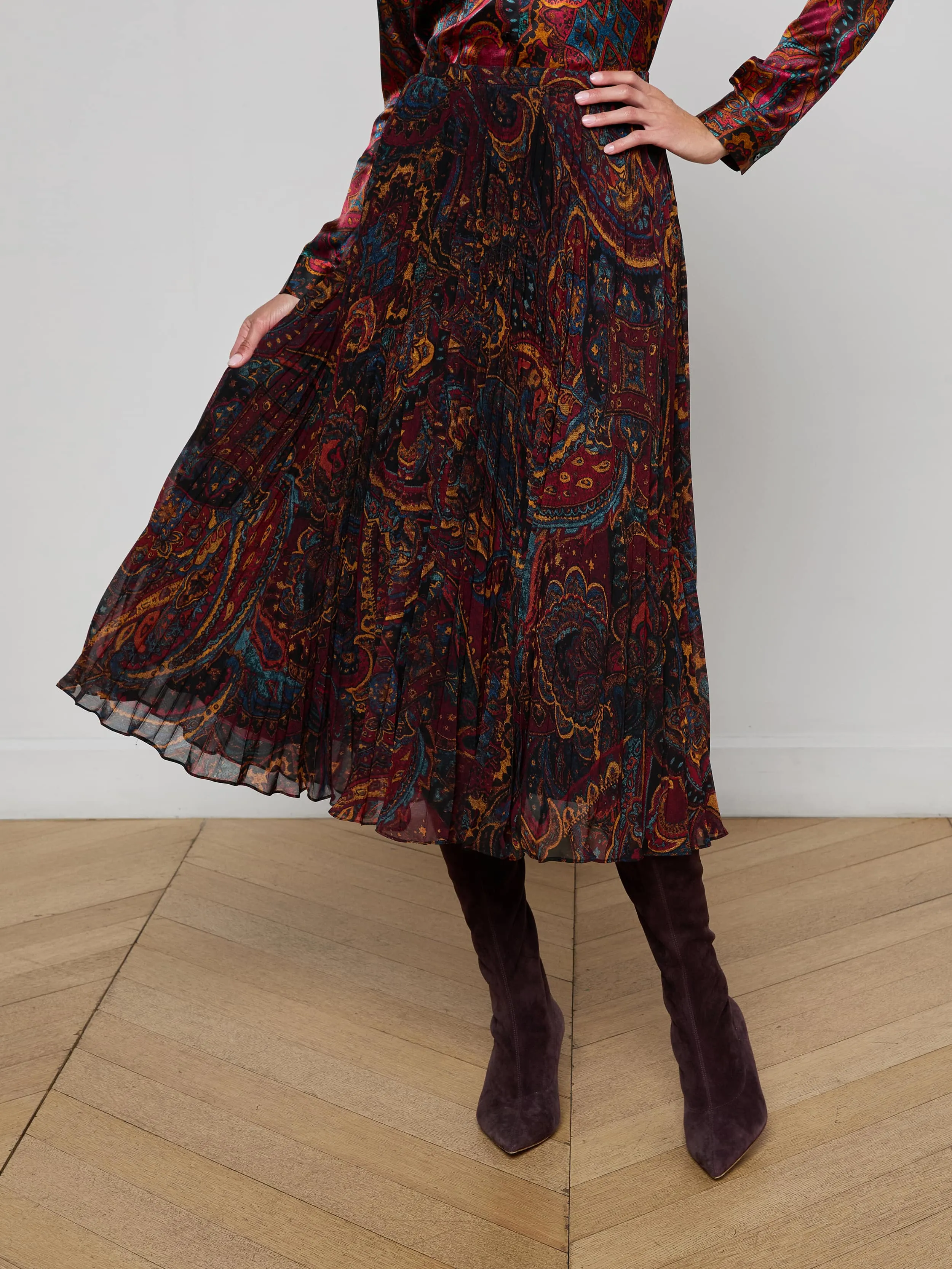 Fernanda Pleated Midi Skirt sold by L'AGENCE product image thumbnail 2