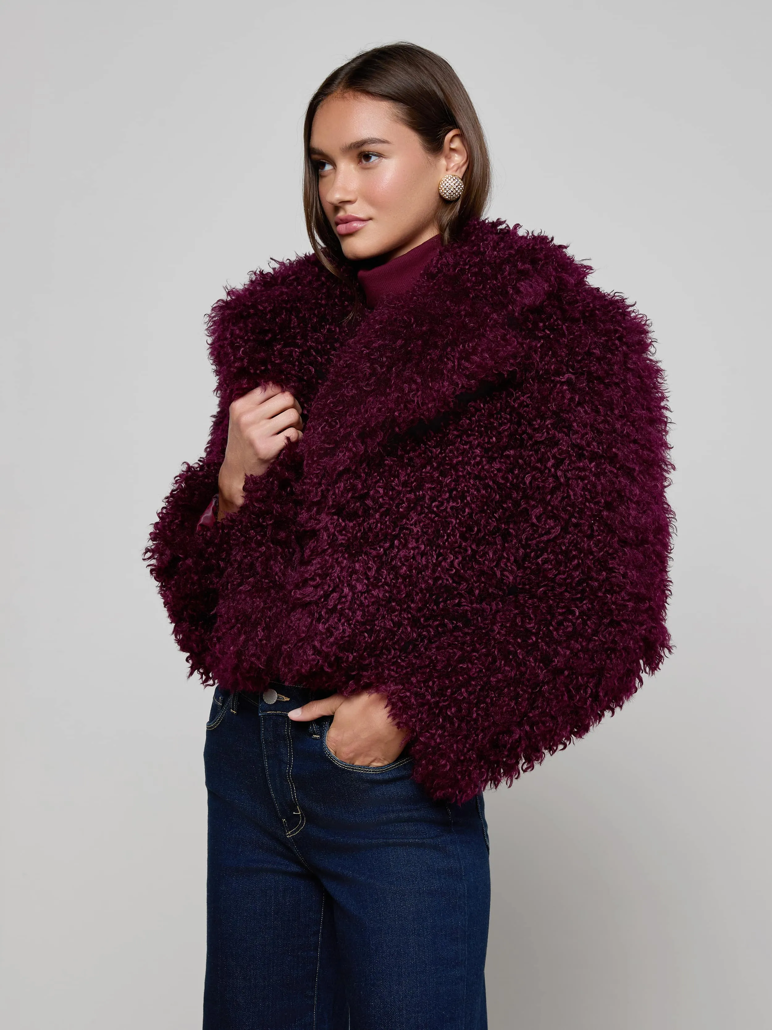 Aura Cropped Faux Fur Jacket sold by L'AGENCE product image thumbnail 2