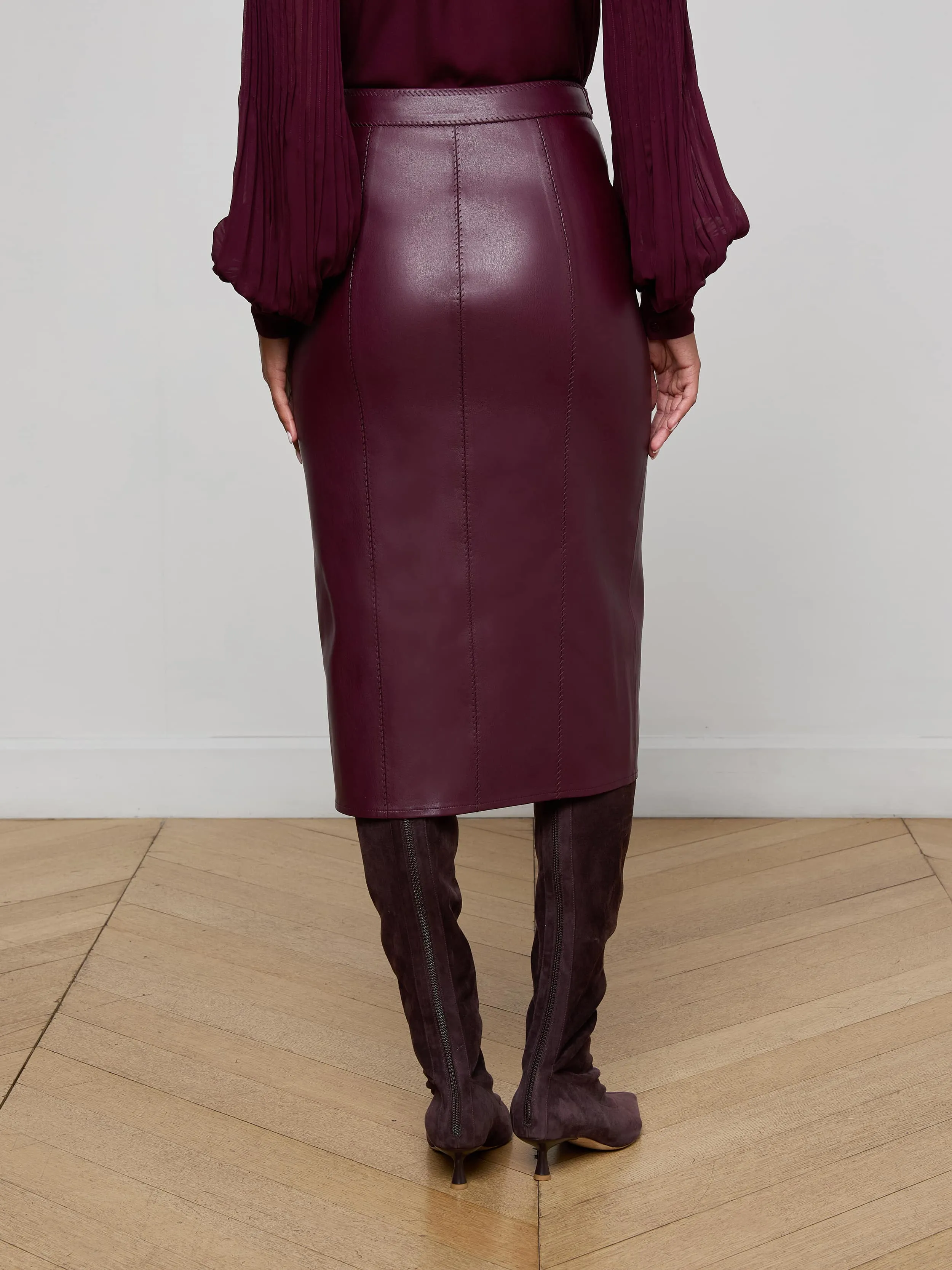 Arlette Vegan Leather Midi Skirt sold by L'AGENCE product image thumbnail 5