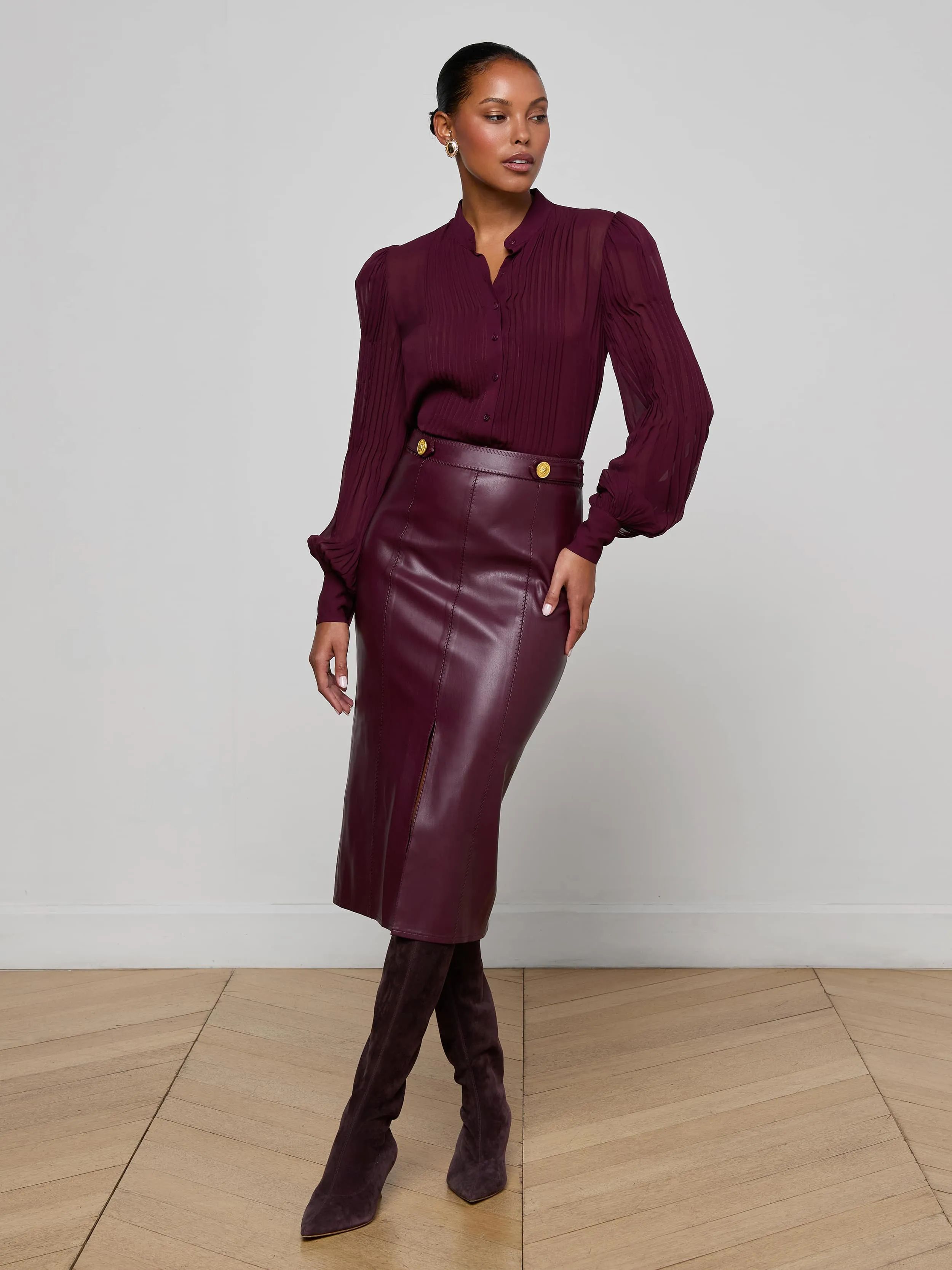 Arlette Vegan Leather Midi Skirt sold by L'AGENCE product image thumbnail 2
