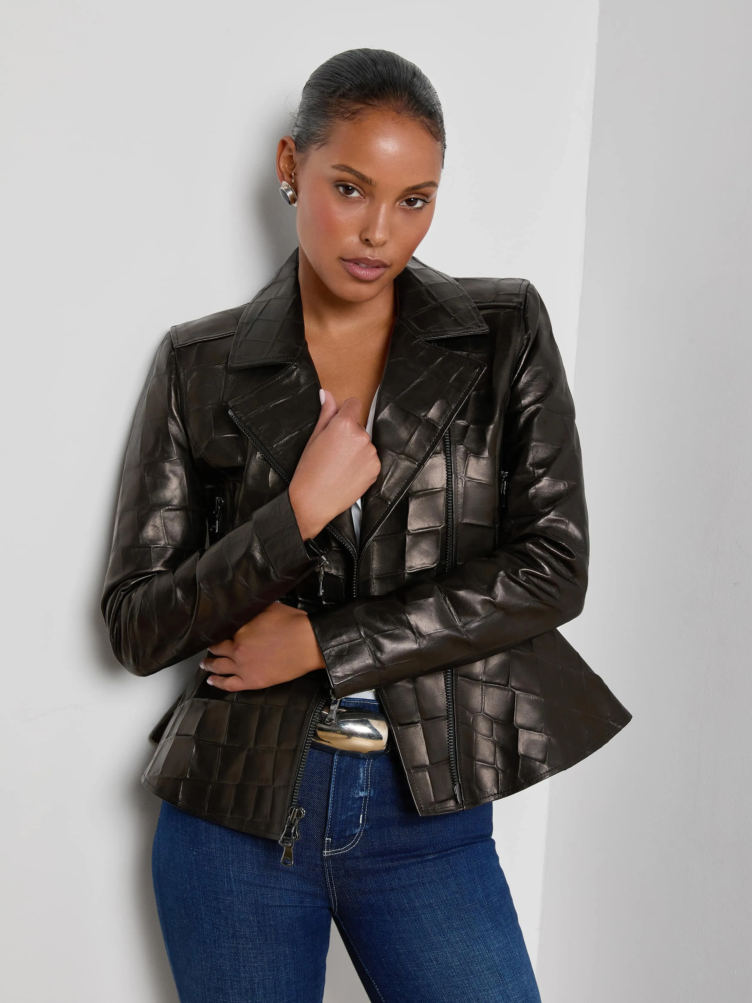 Lyric Leather Peplum Jacket sold by L'AGENCE product image thumbnail 5