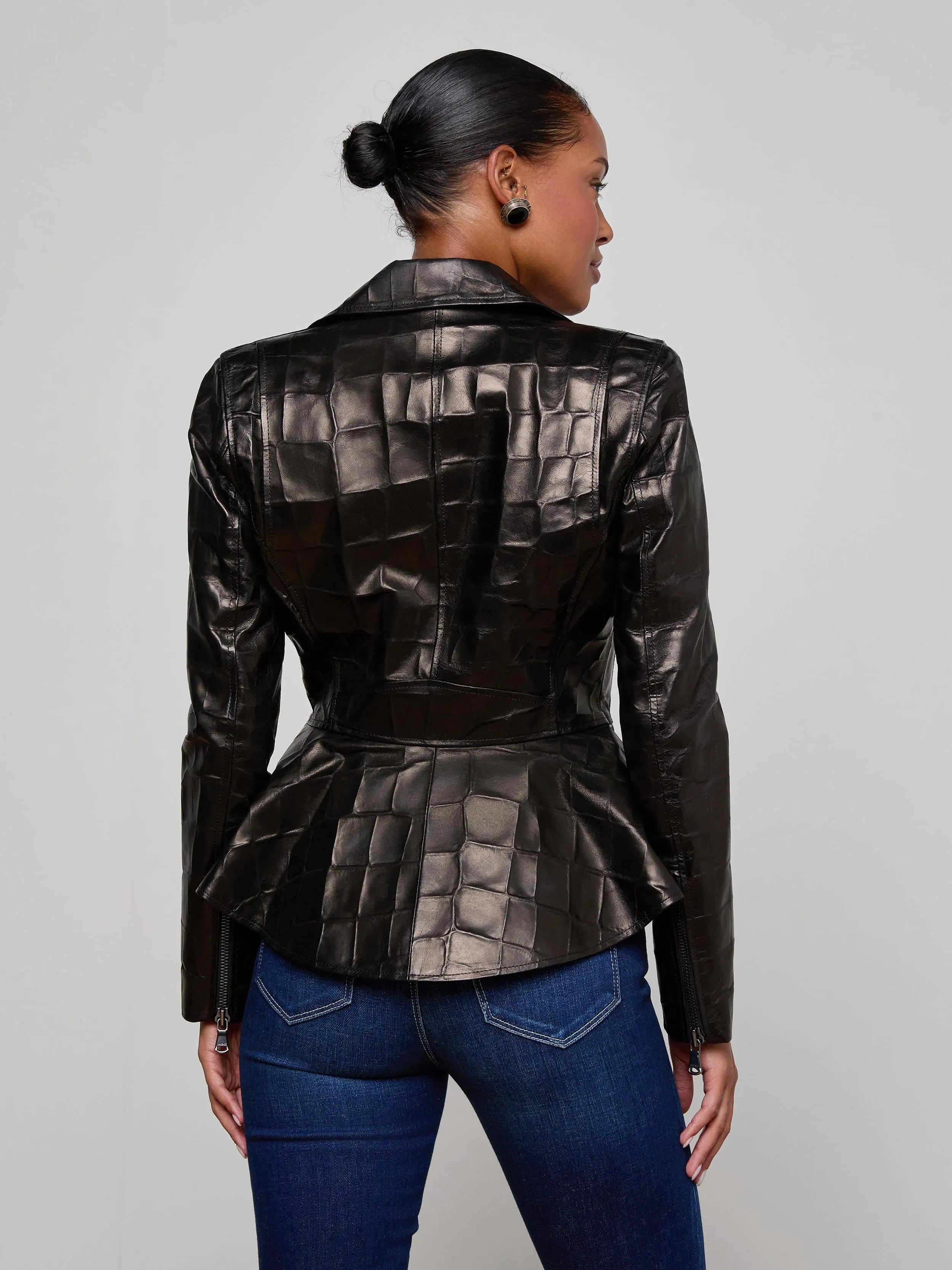 Lyric Leather Peplum Jacket sold by L'AGENCE product image thumbnail 4