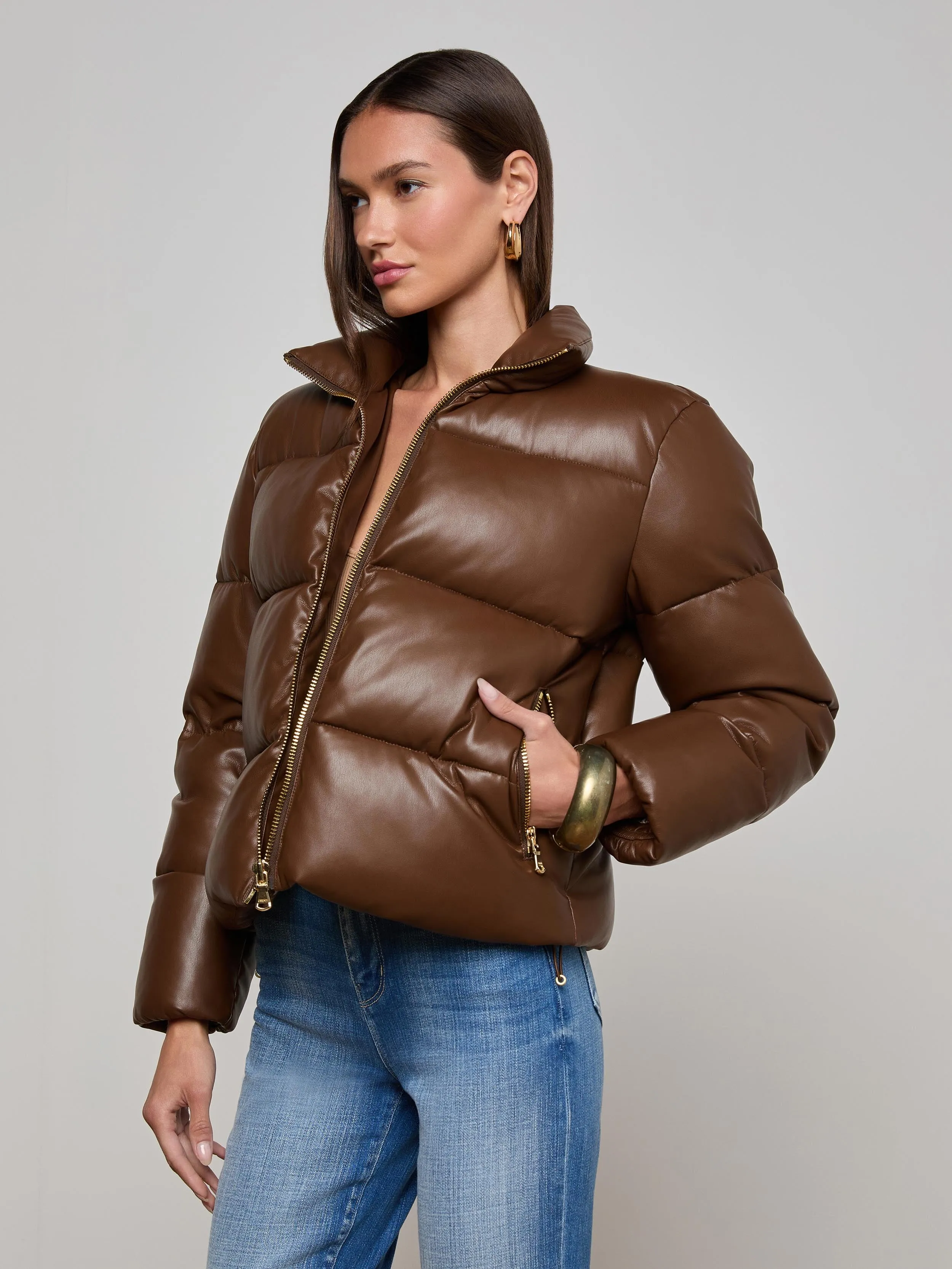 Larsen Vegan Leather Puffer Jacket sold by L'AGENCE product image thumbnail 2