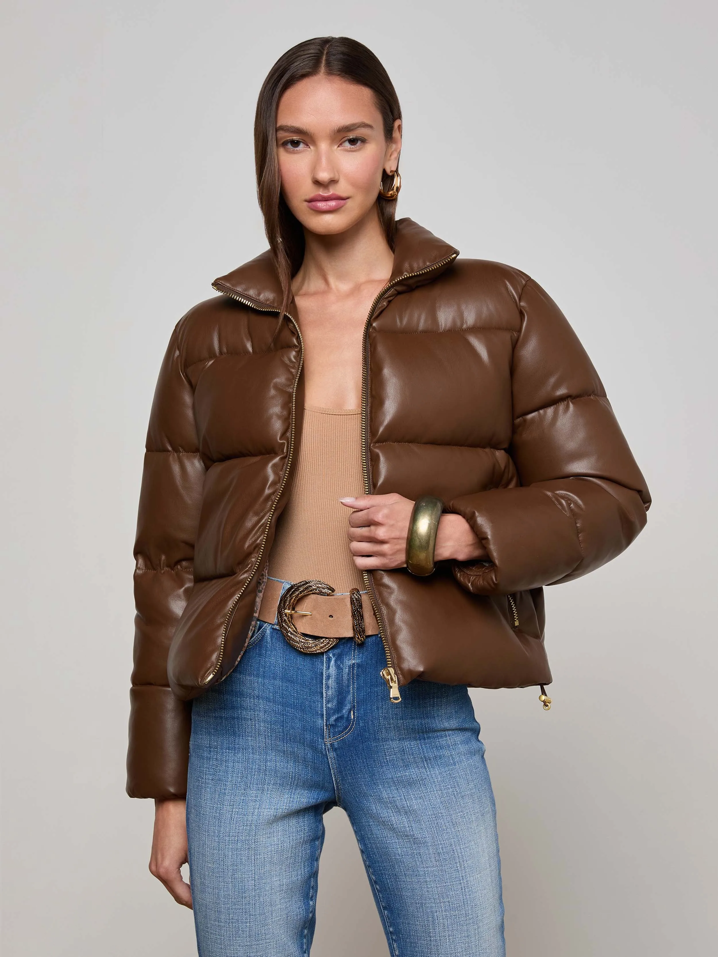 Larsen Vegan Leather Puffer Jacket sold by L'AGENCE