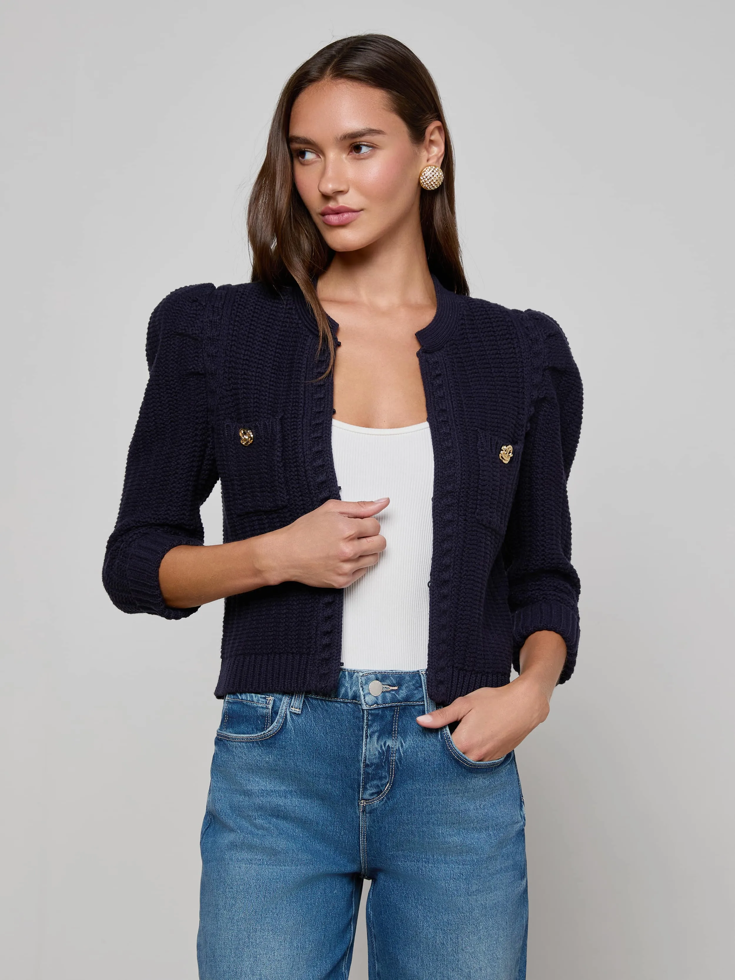 Delli Cropped Cardigan sold by L'AGENCE product image thumbnail 2