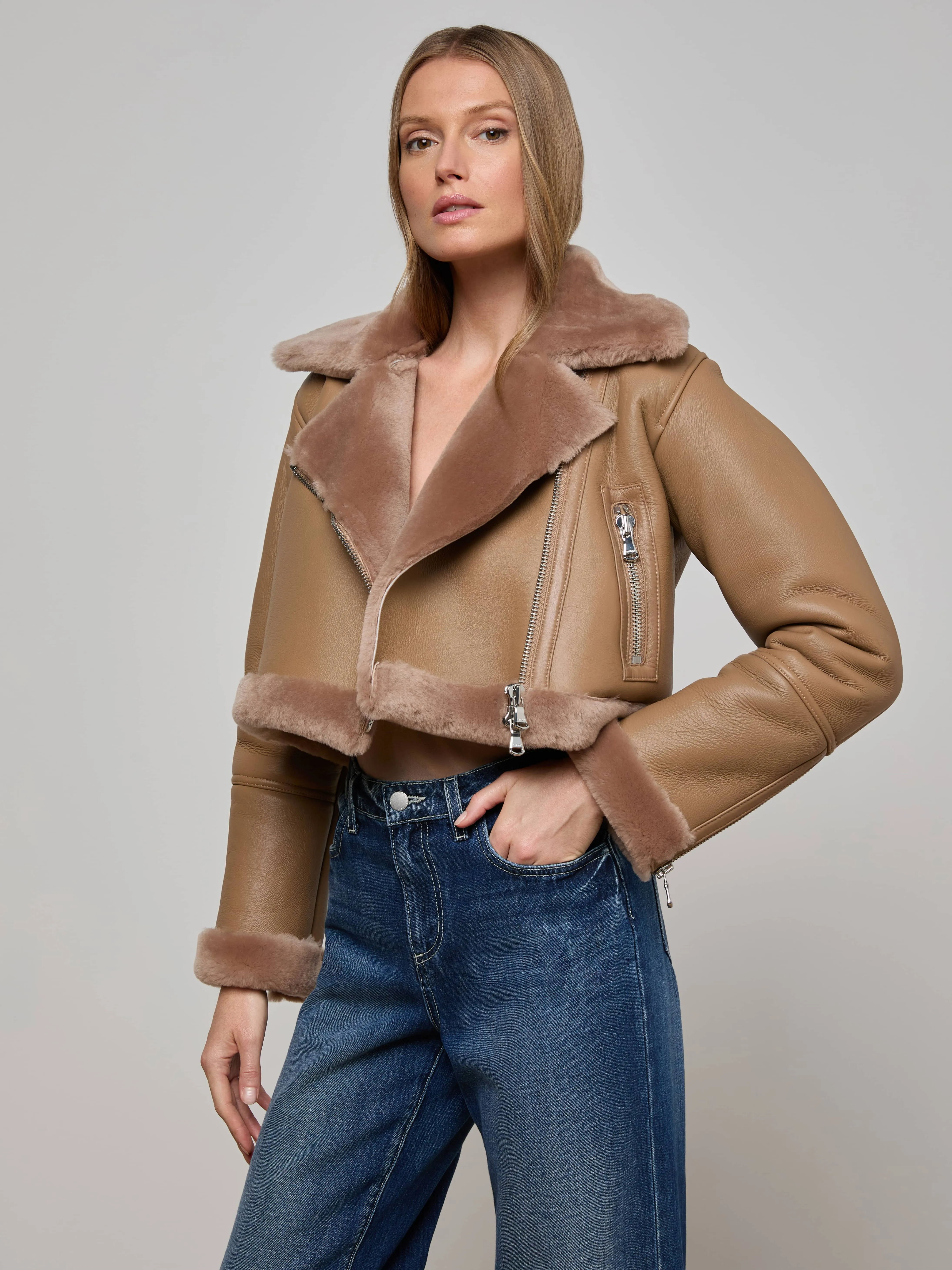 Pike Shearling Leather Jacket sold by L'AGENCE product image thumbnail 2