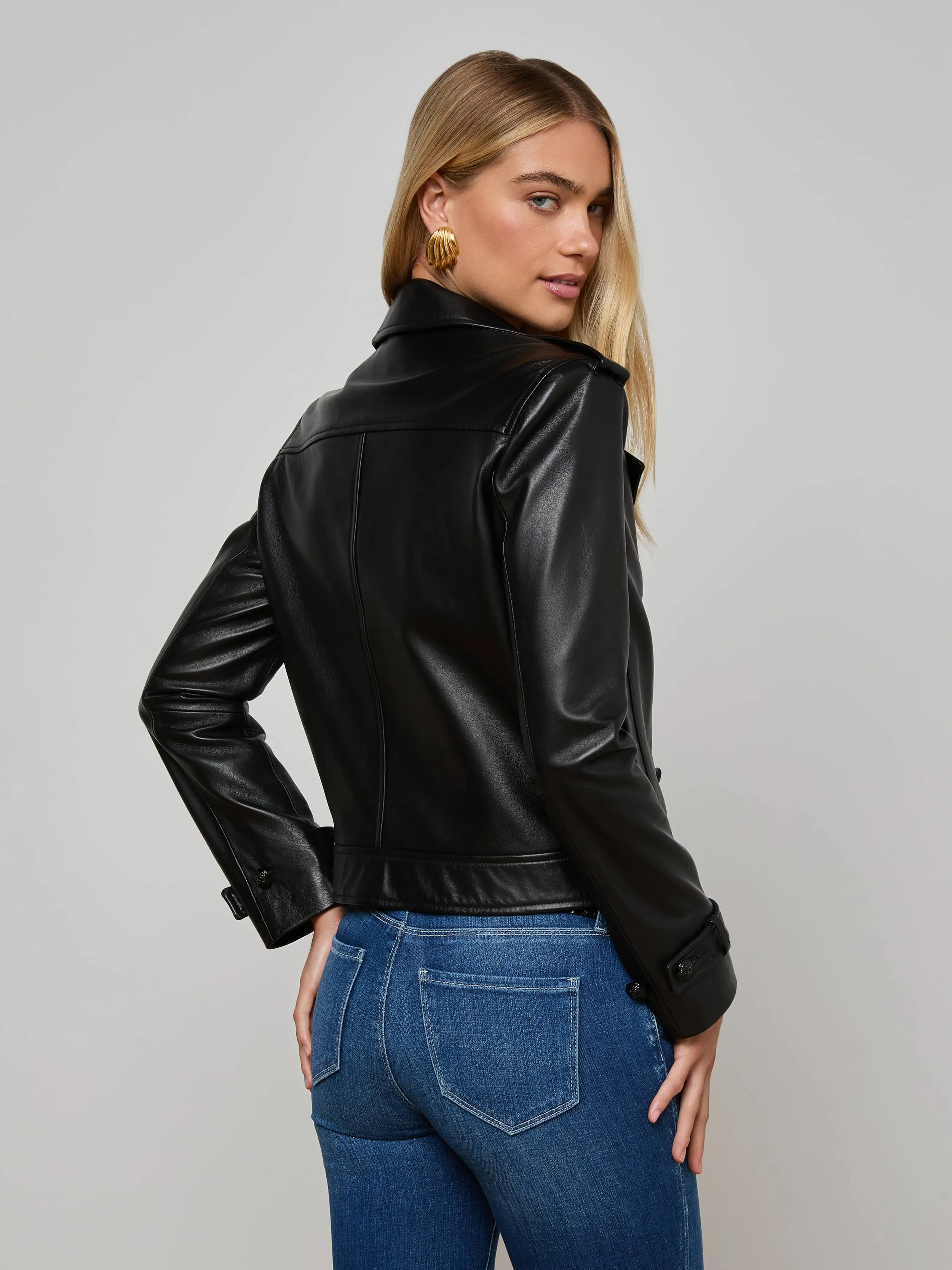 Xoey Cropped Leather Trench Coat sold by L'AGENCE product image thumbnail 4