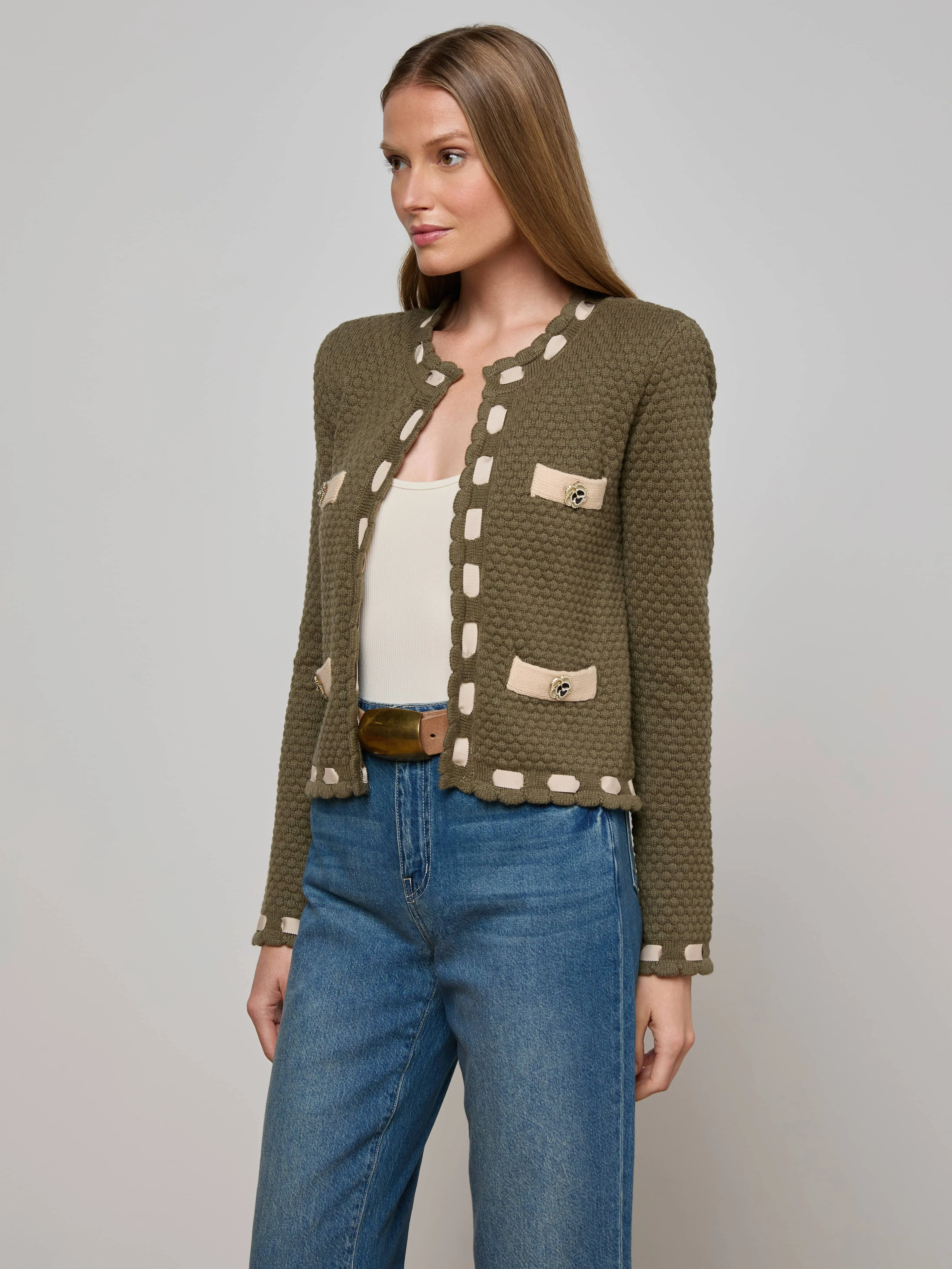 Astor Contrast Trim Cardigan sold by L'AGENCE product image thumbnail 2