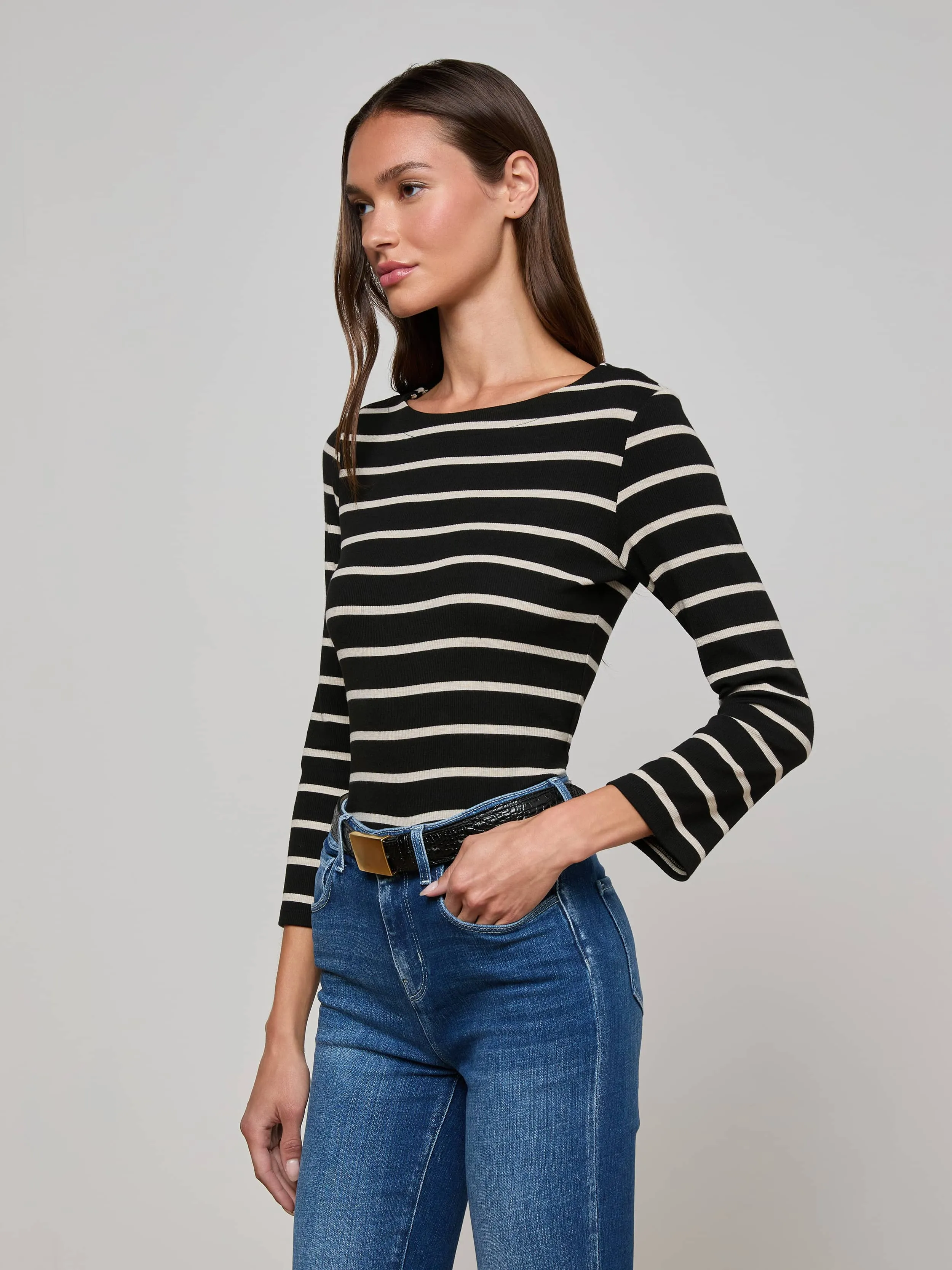 Lucille Striped Boatneck Top sold by L'AGENCE product image thumbnail 2