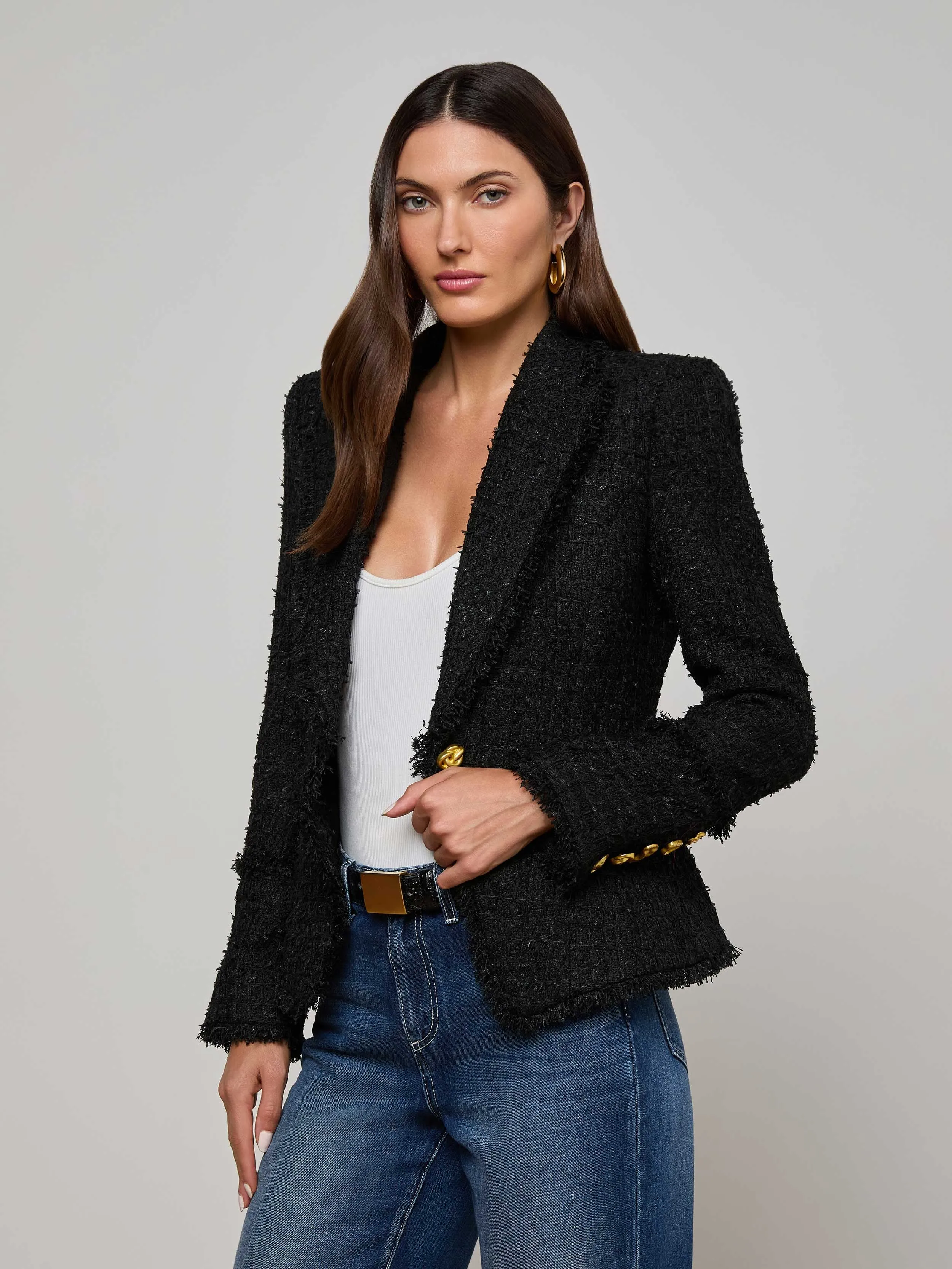 Kaisley Frayed Trim Blazer sold by L'AGENCE product image thumbnail 2
