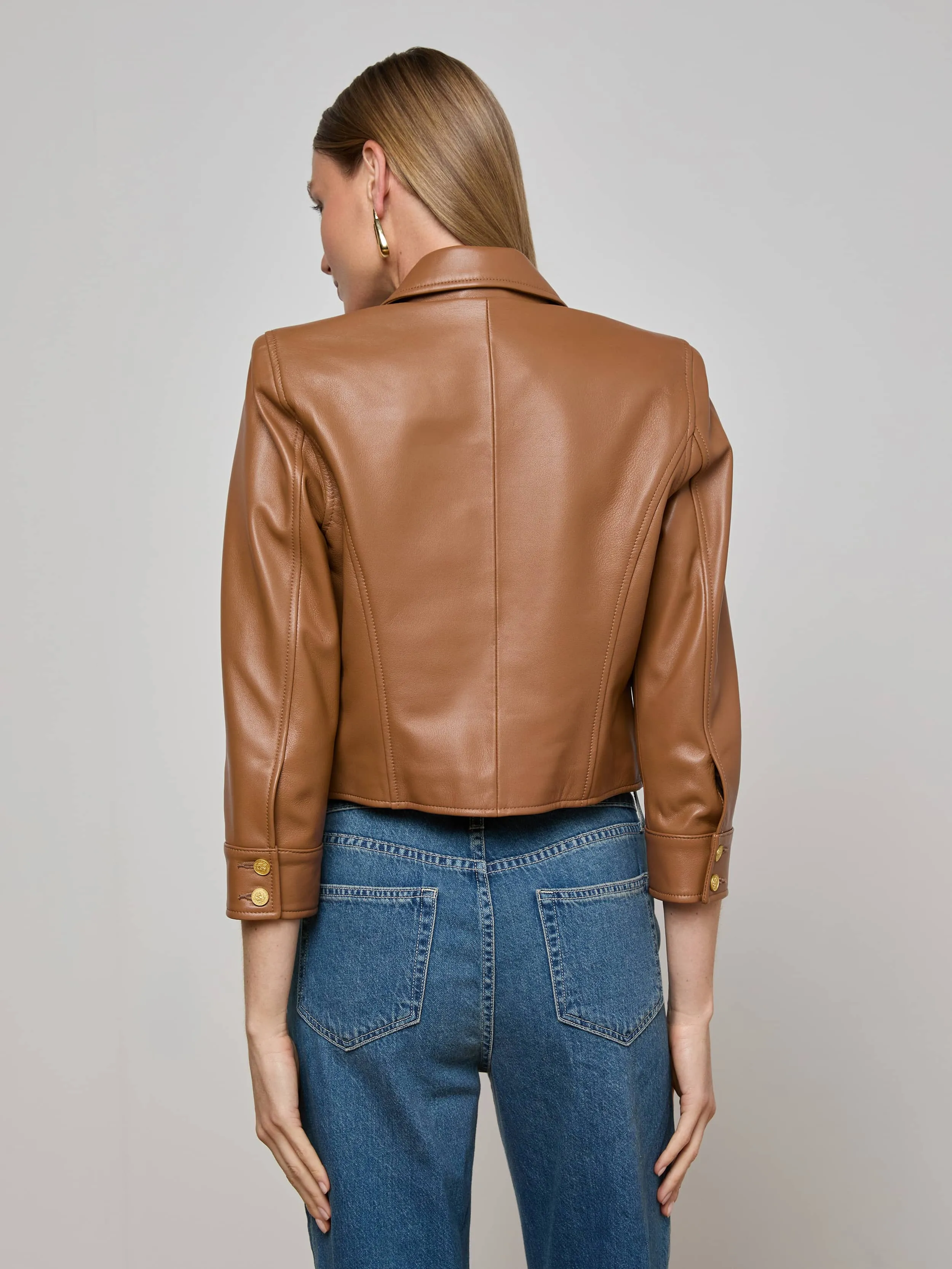 Kumi Cropped Leather Jacket sold by L'AGENCE product image thumbnail 5