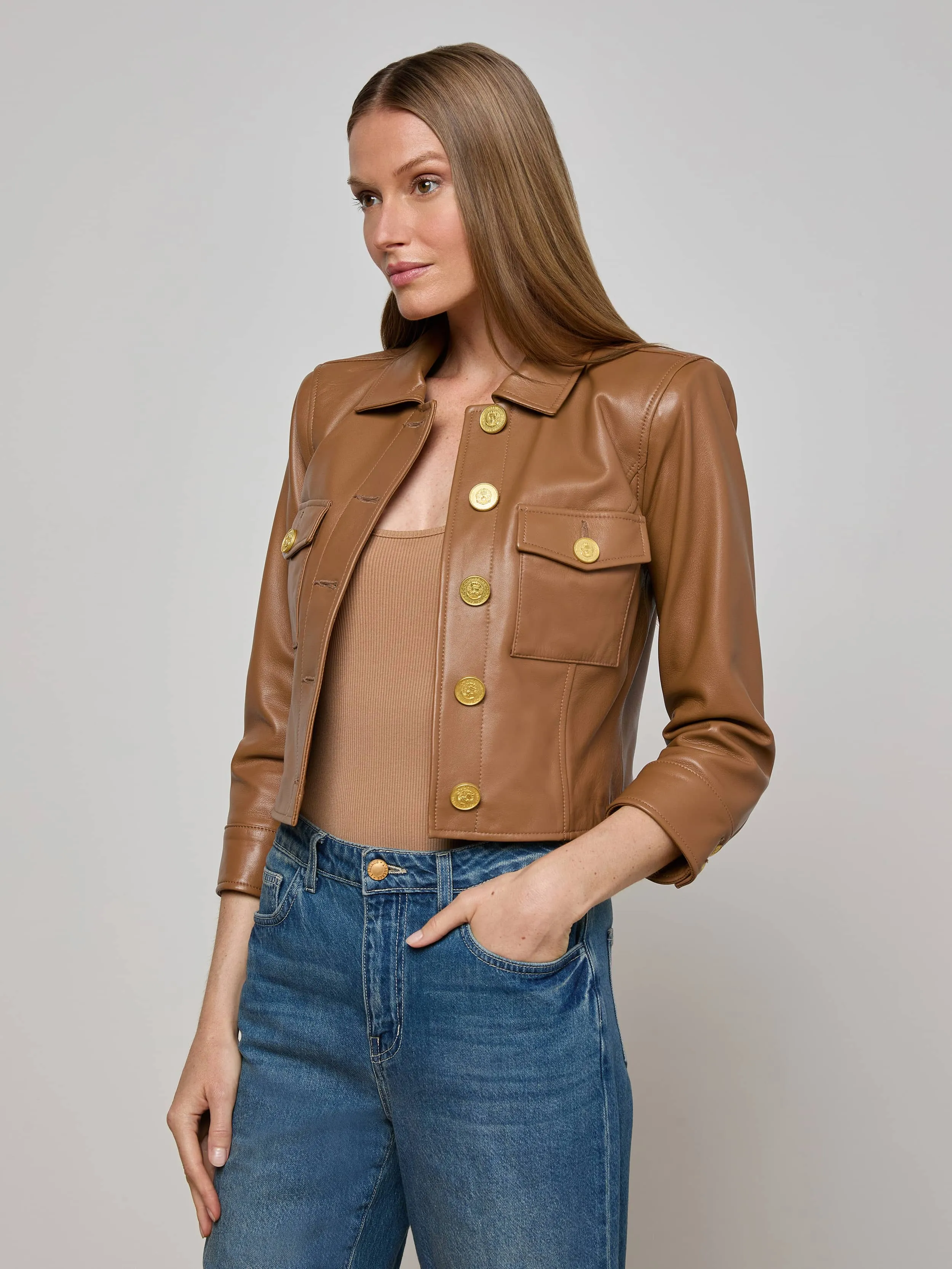 Kumi Cropped Leather Jacket sold by L'AGENCE product image thumbnail 3