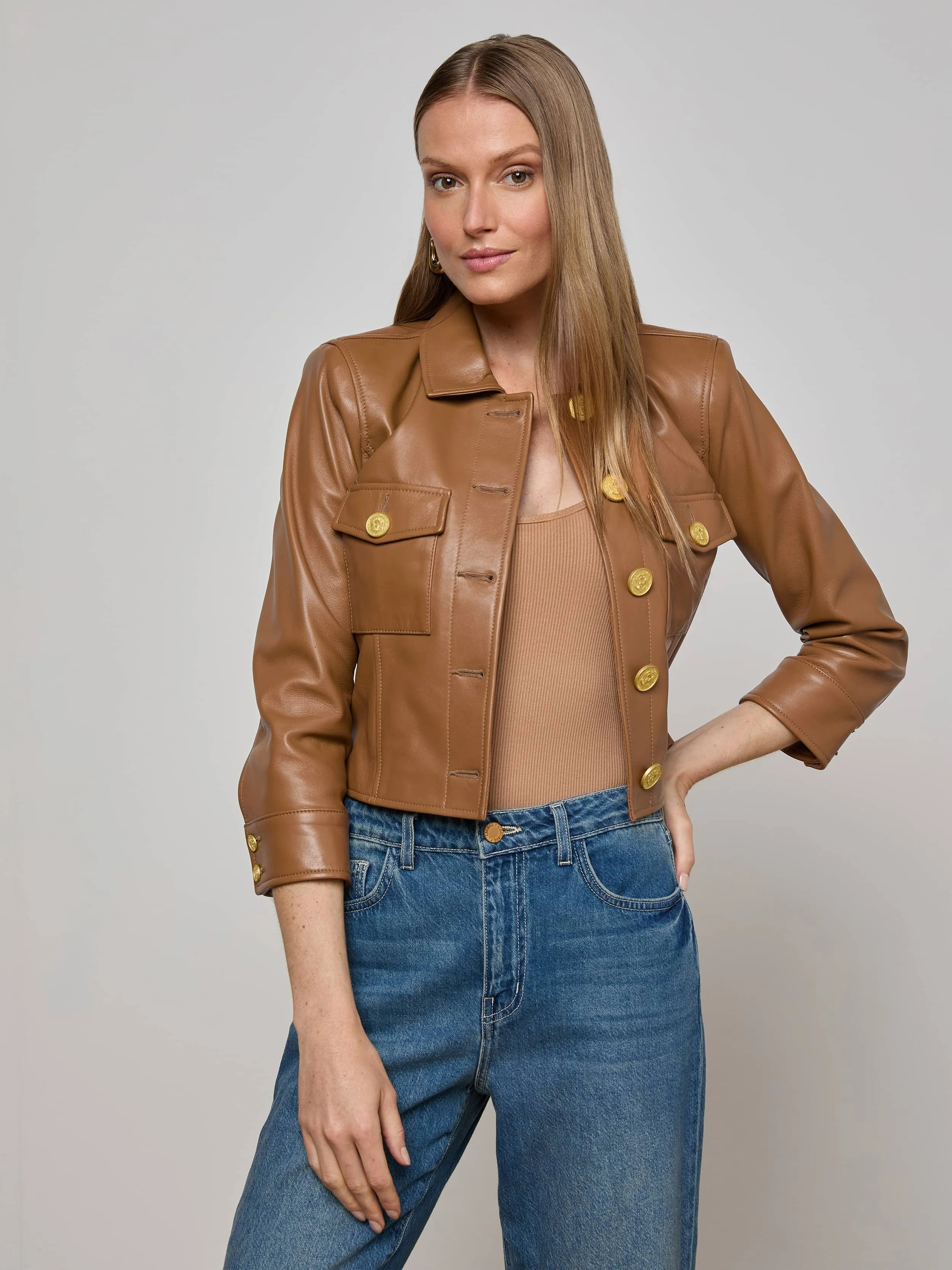Kumi Cropped Leather Jacket sold by L'AGENCE