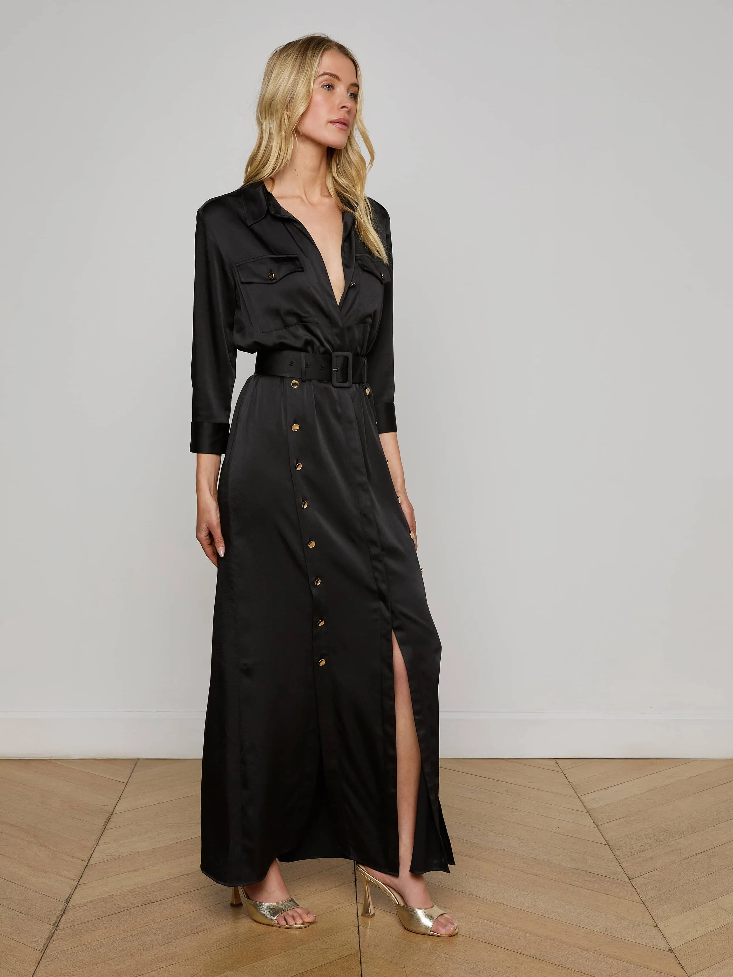 Uriah Satin Maxi Shirt Dress sold by L'AGENCE product image thumbnail 4