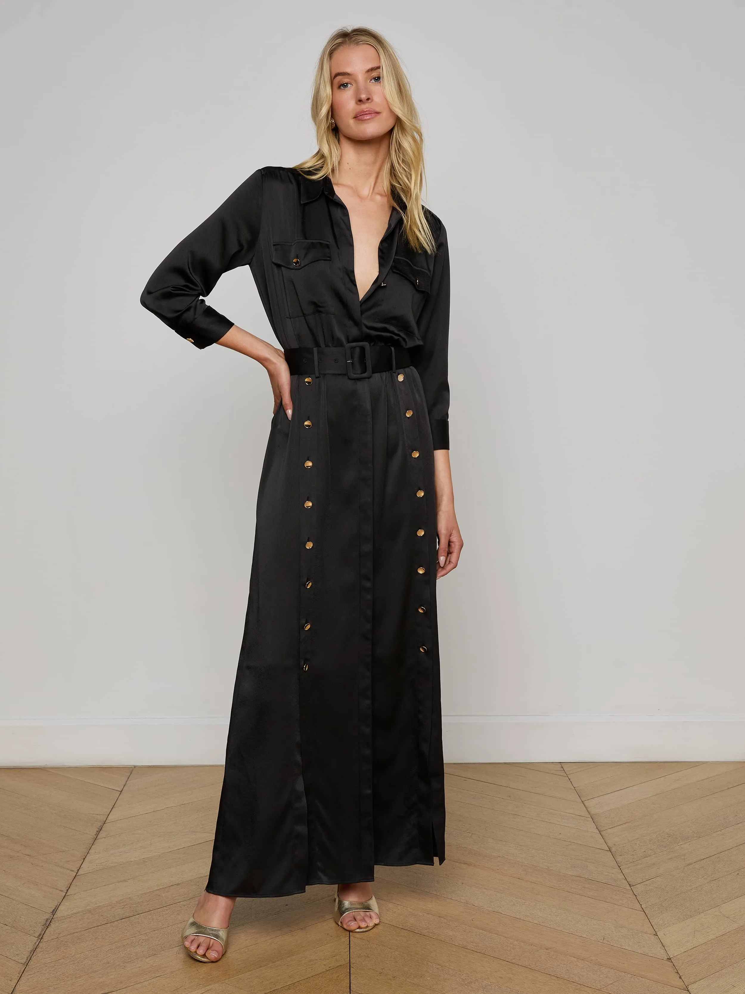 Uriah Satin Maxi Shirt Dress sold by L'AGENCE product image thumbnail 3