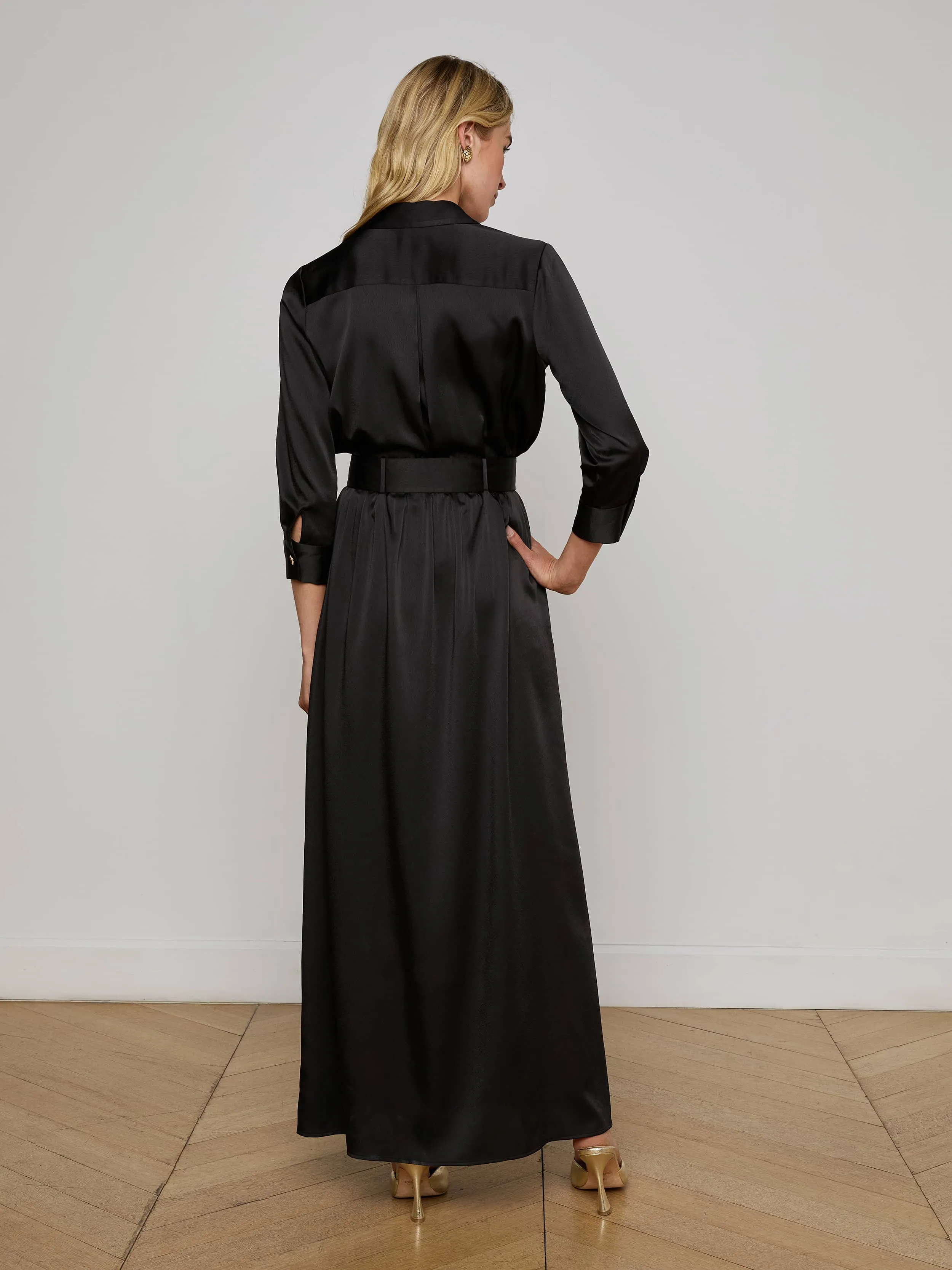 Uriah Satin Maxi Shirt Dress sold by L'AGENCE product image thumbnail 5