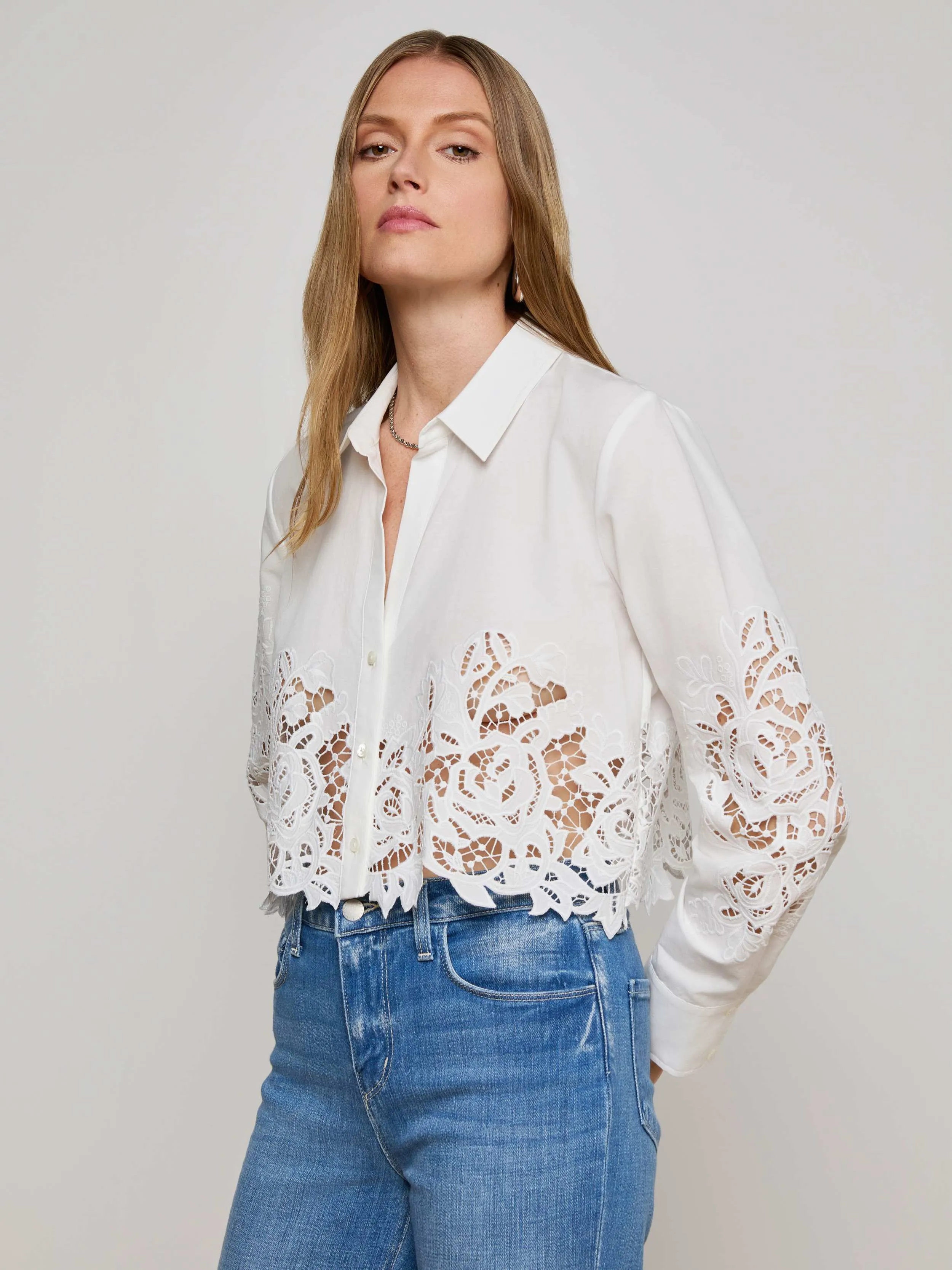 Seychelle Cropped Eyelet Blouse sold by L'AGENCE product image thumbnail 3