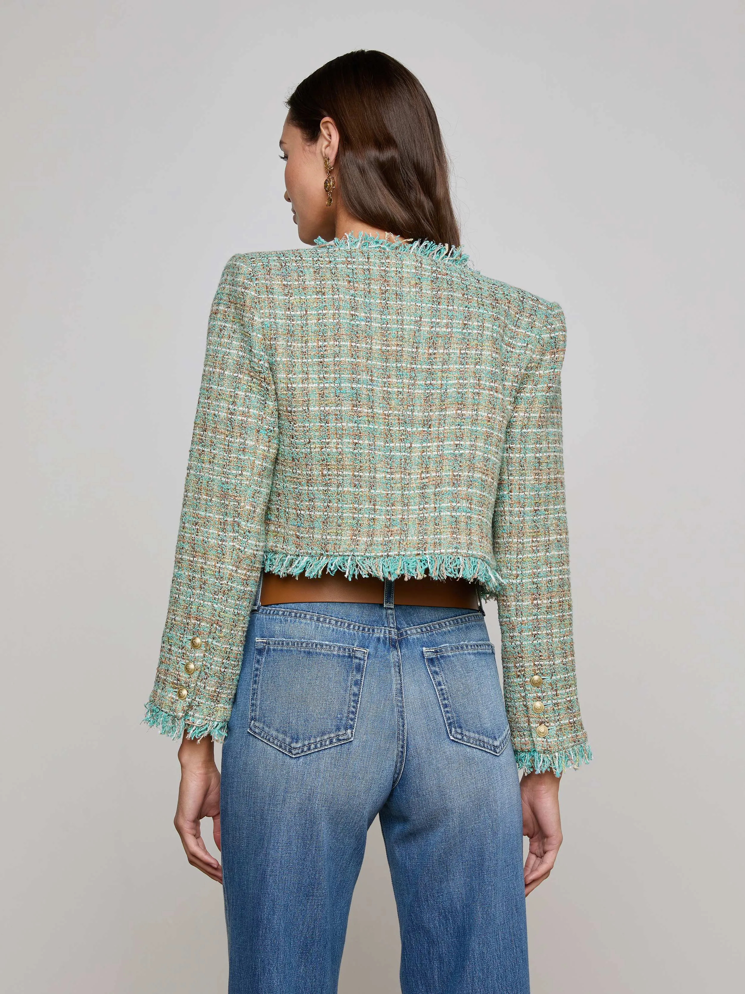 Clydie Cropped Tweed Jacket sold by L'AGENCE product image thumbnail 4