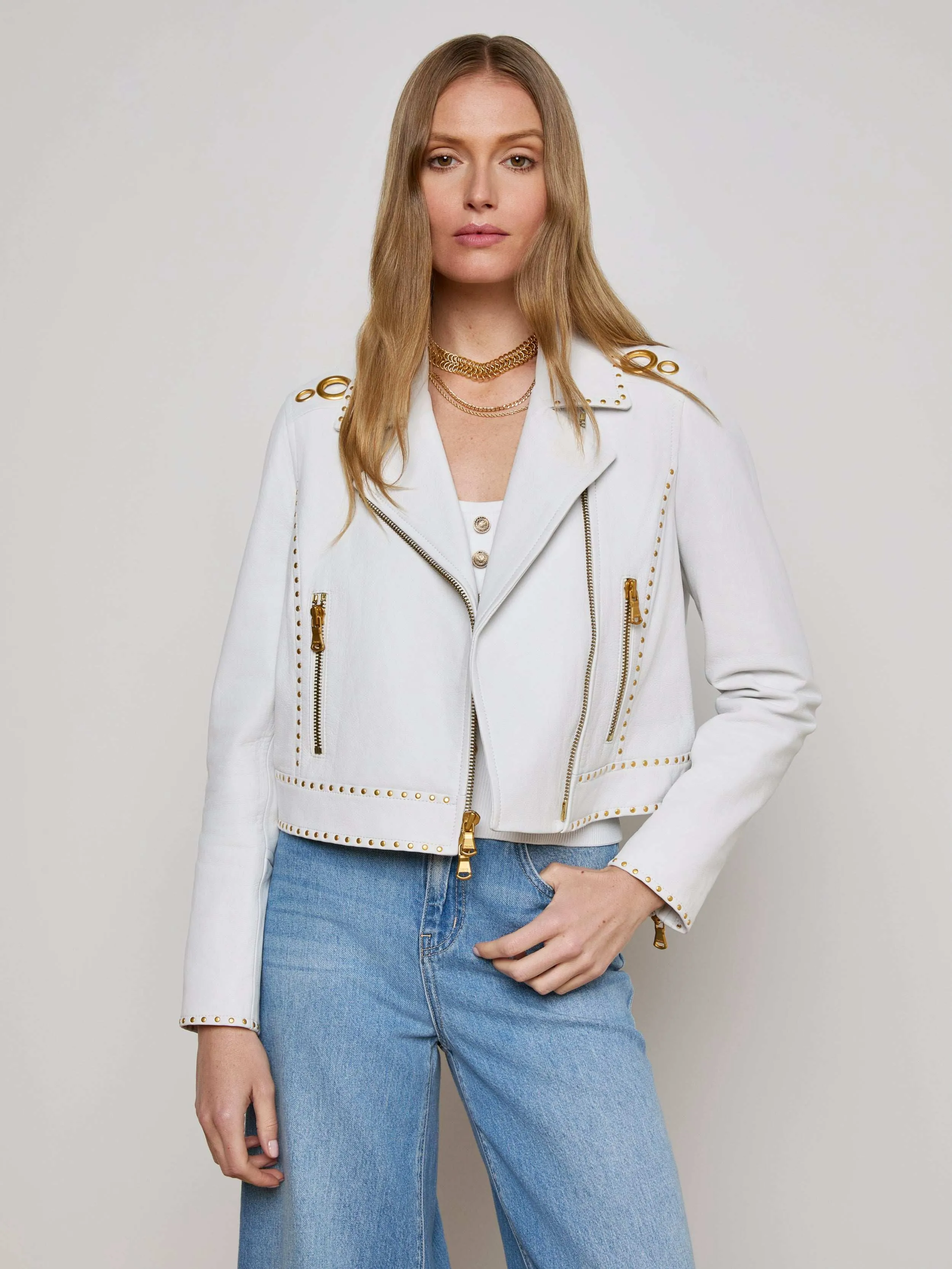 Aelin Studded Leather Jacket sold by L'AGENCE