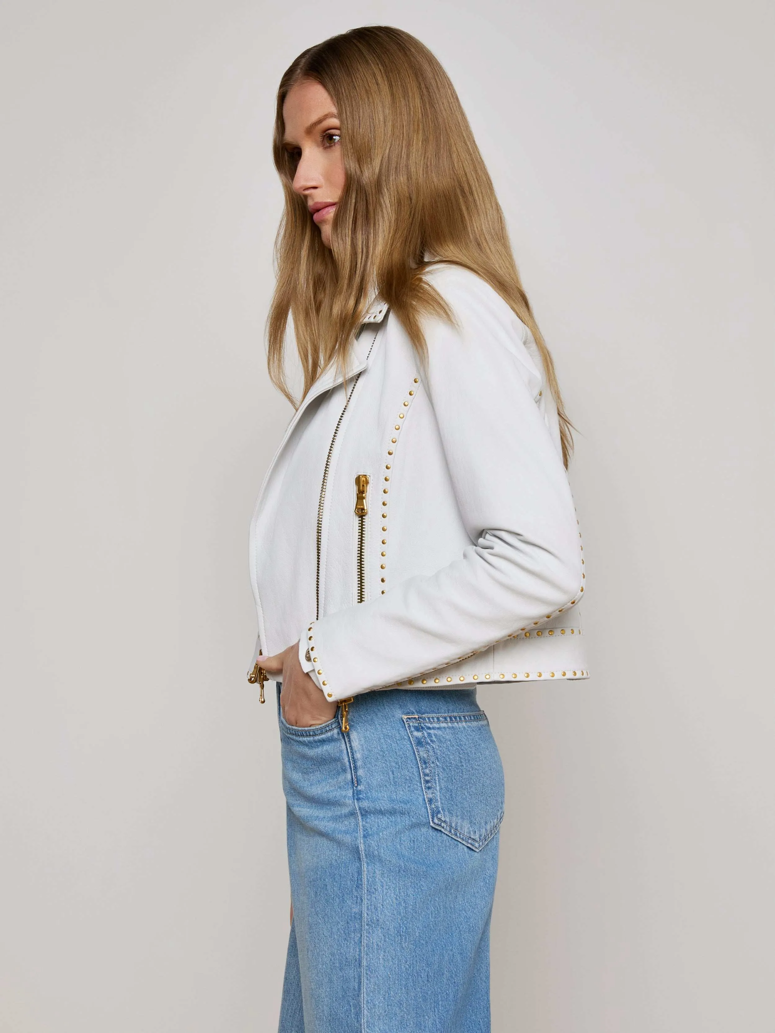 Aelin Studded Leather Jacket sold by L'AGENCE product image thumbnail 3