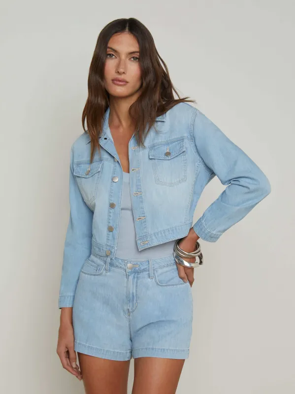 Koda Cropped Chambray Jacket sold by L'AGENCE