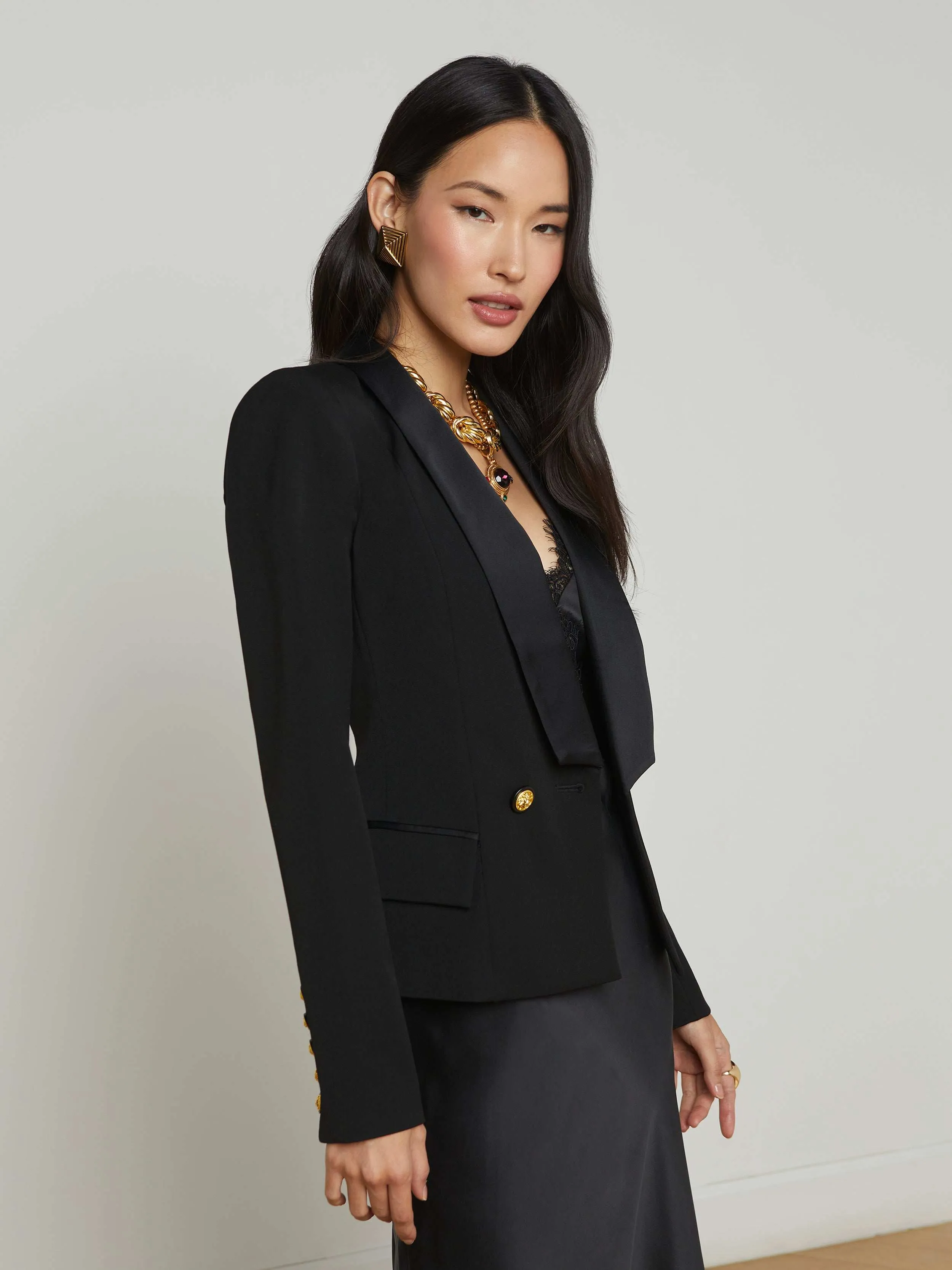 Imogen Satin Lapel Blazer sold by L'AGENCE product image thumbnail 4