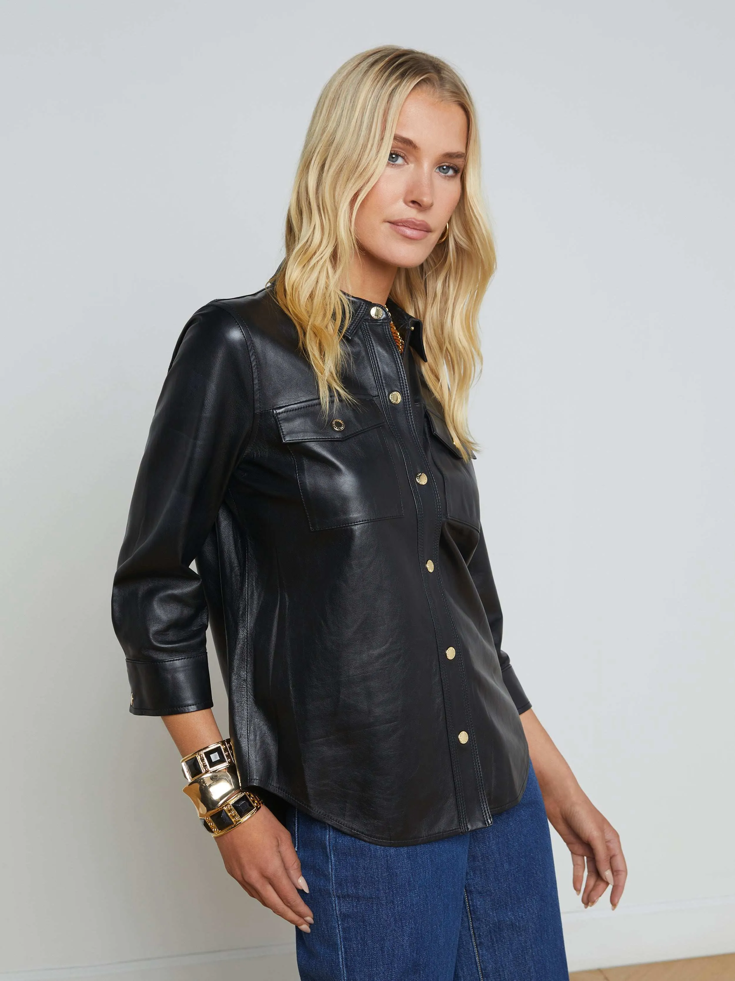 Avina Leather Shirt sold by L'AGENCE product image thumbnail 3